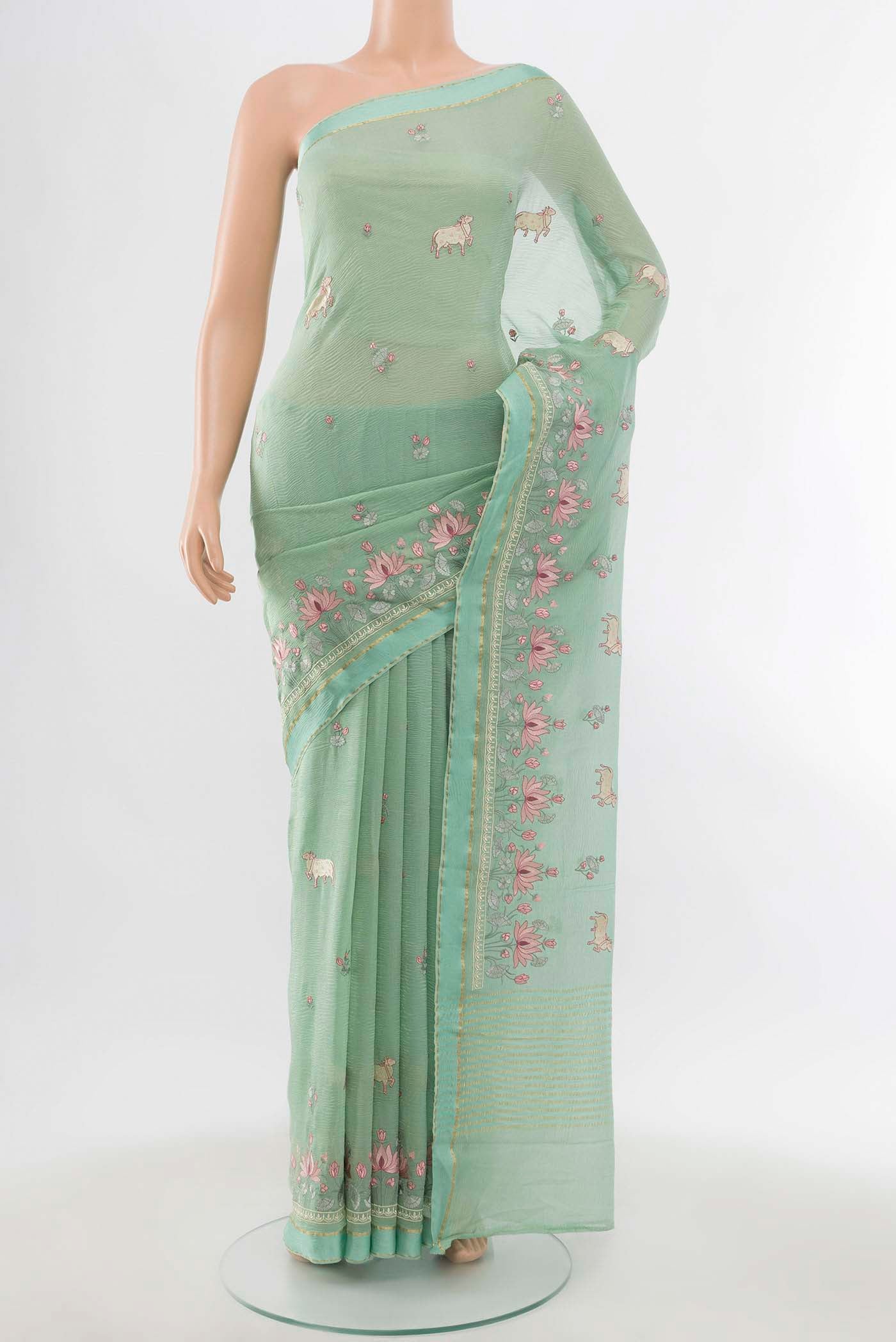 Mint Green Mysore Chiffon Saree