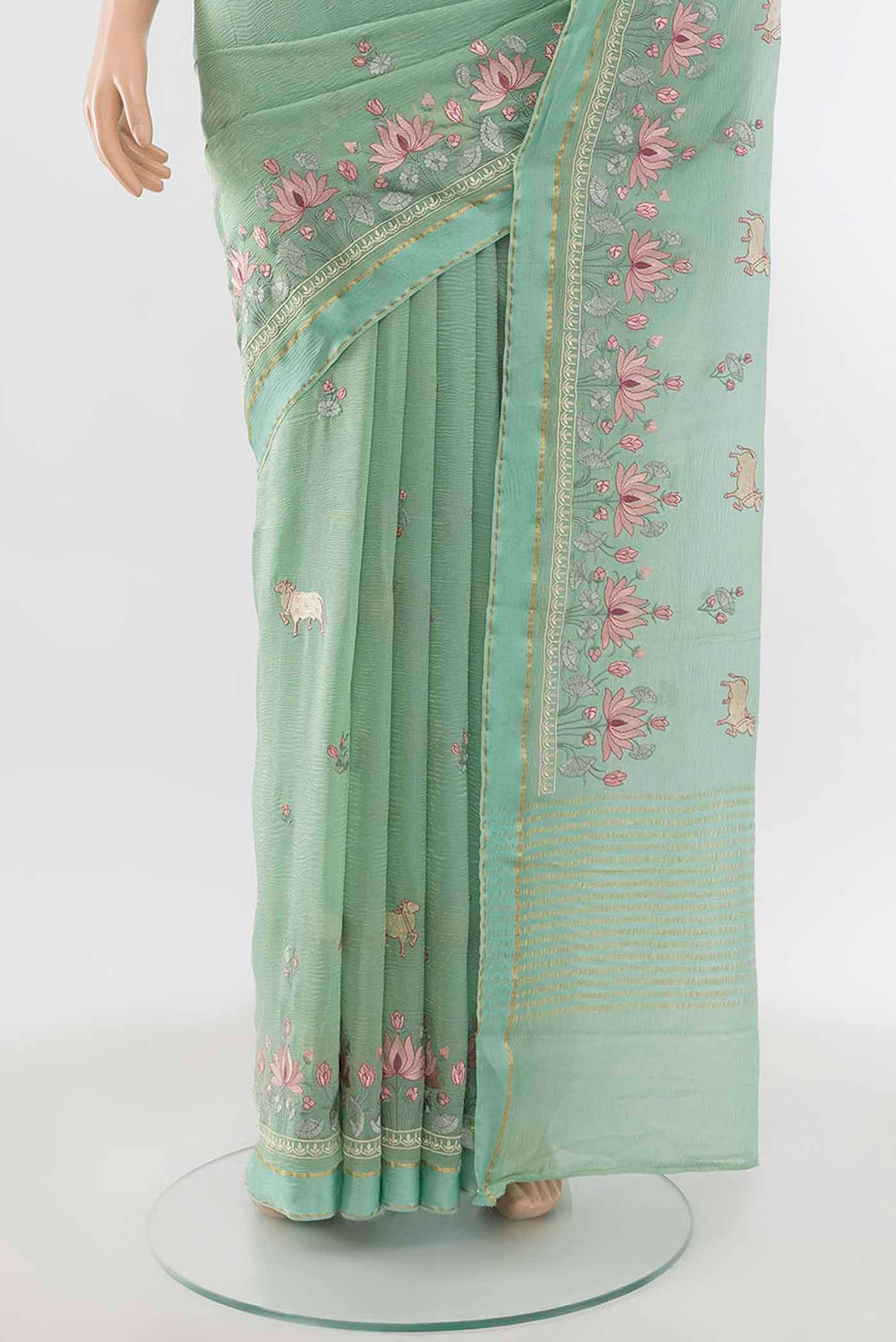 Mint Green Mysore Chiffon Saree - Image 3