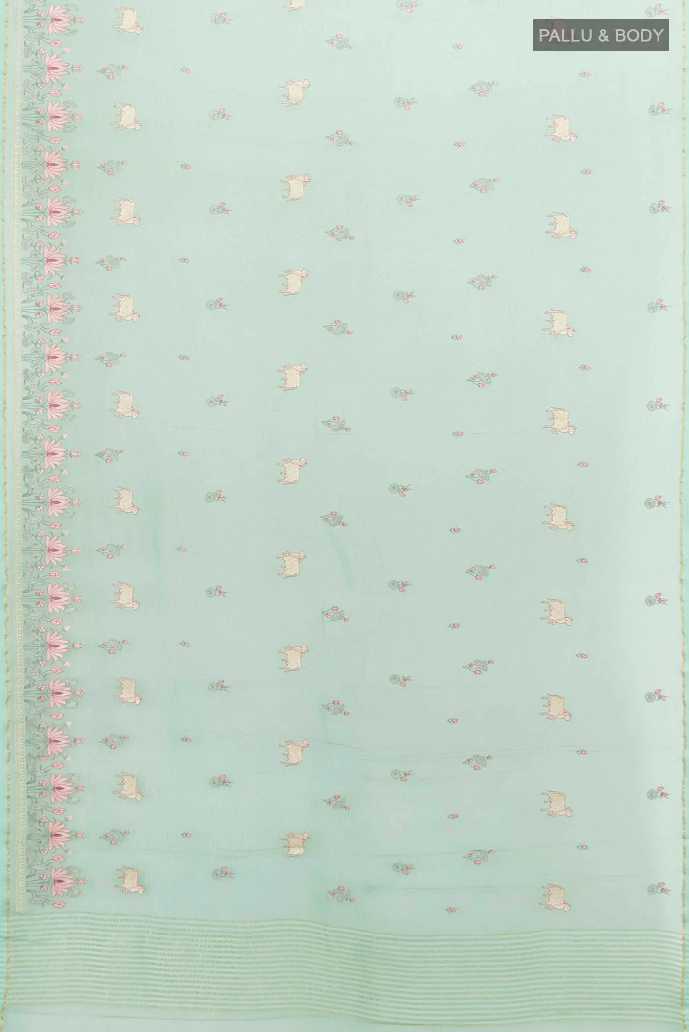 Mint Green Mysore Chiffon Saree - Image 5