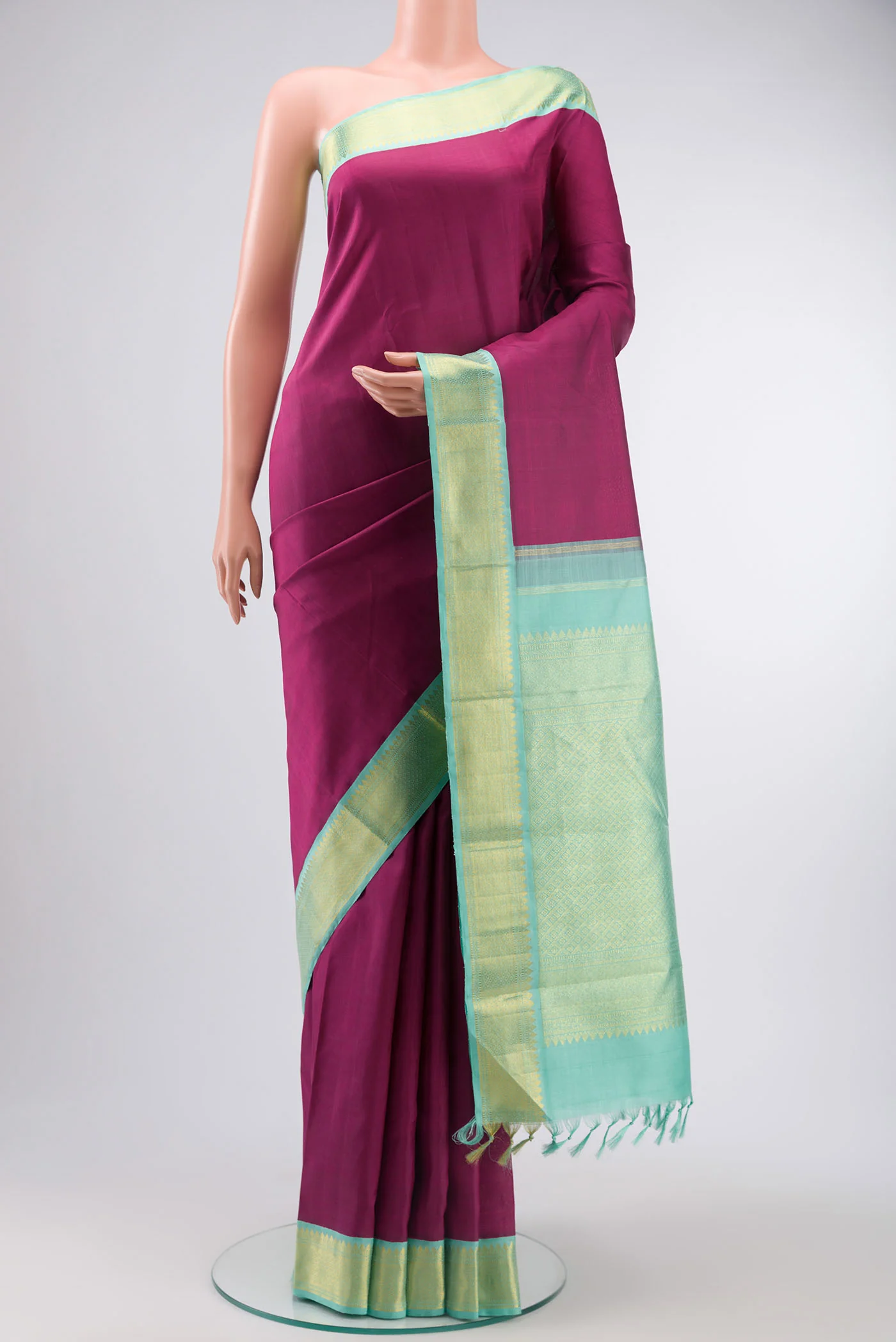 Pure Silk Pure Zari Magenta Kanjivaram Saree