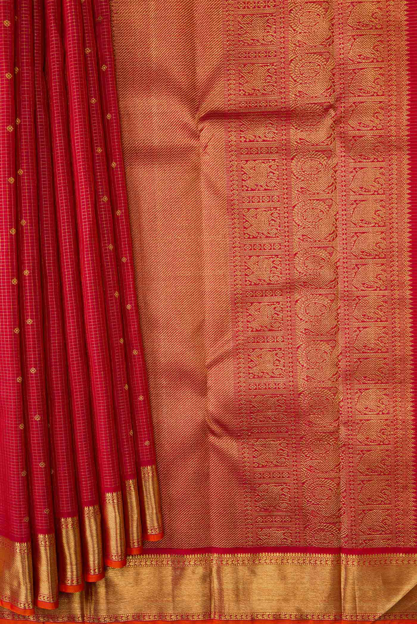 Pure Silk Pure Zari Maroon Dual Tone Kanjivaram Saree - Image 4