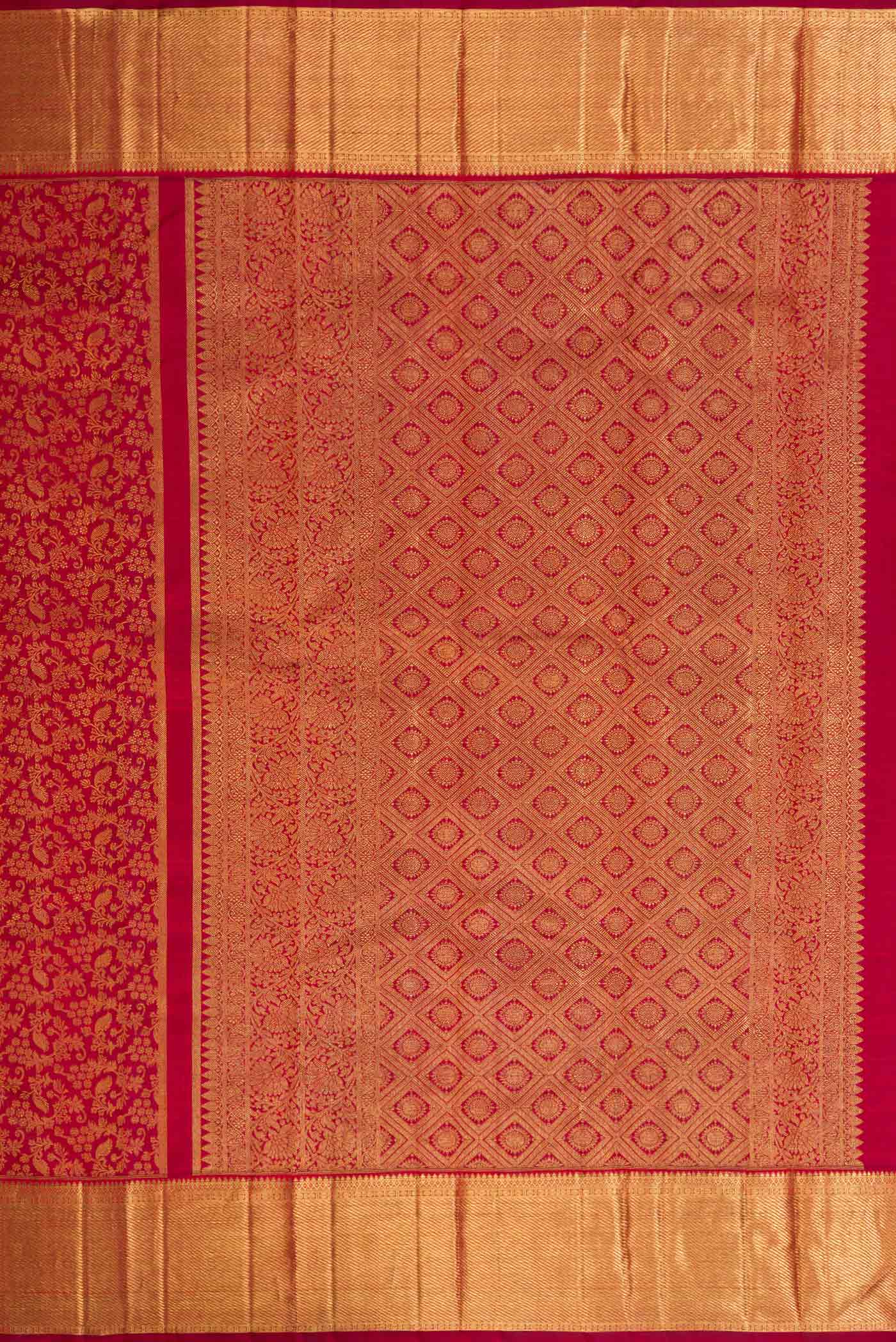 Pure Silk Pure Zari Maroon Dual Tone Kanjivaram Saree - Image 7