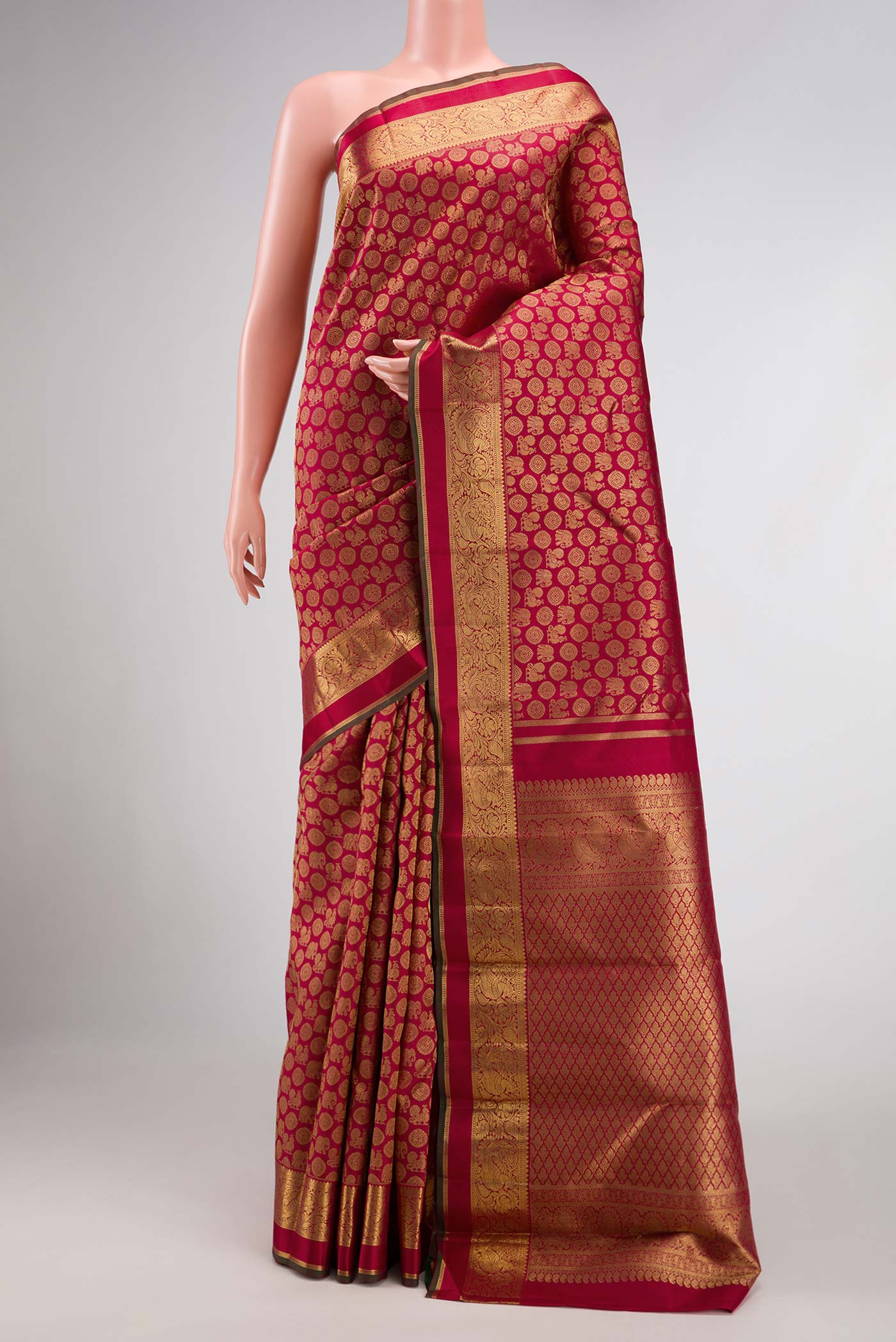 Pure Silk Pure Zari Maroon Dual Tone Kanjivaram Tissue Saree