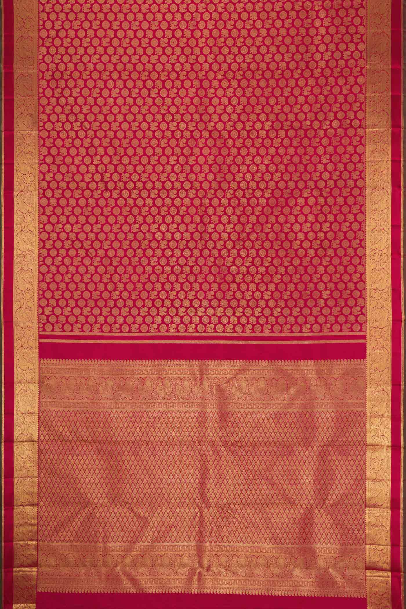 Pure Silk Pure Zari Maroon Dual Tone Kanjivaram Tissue Saree - Image 6