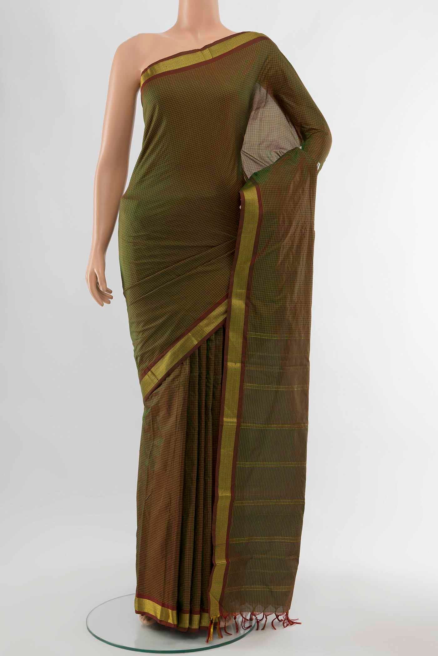 Green with Maroon Color Kanchipuram Silk Saree