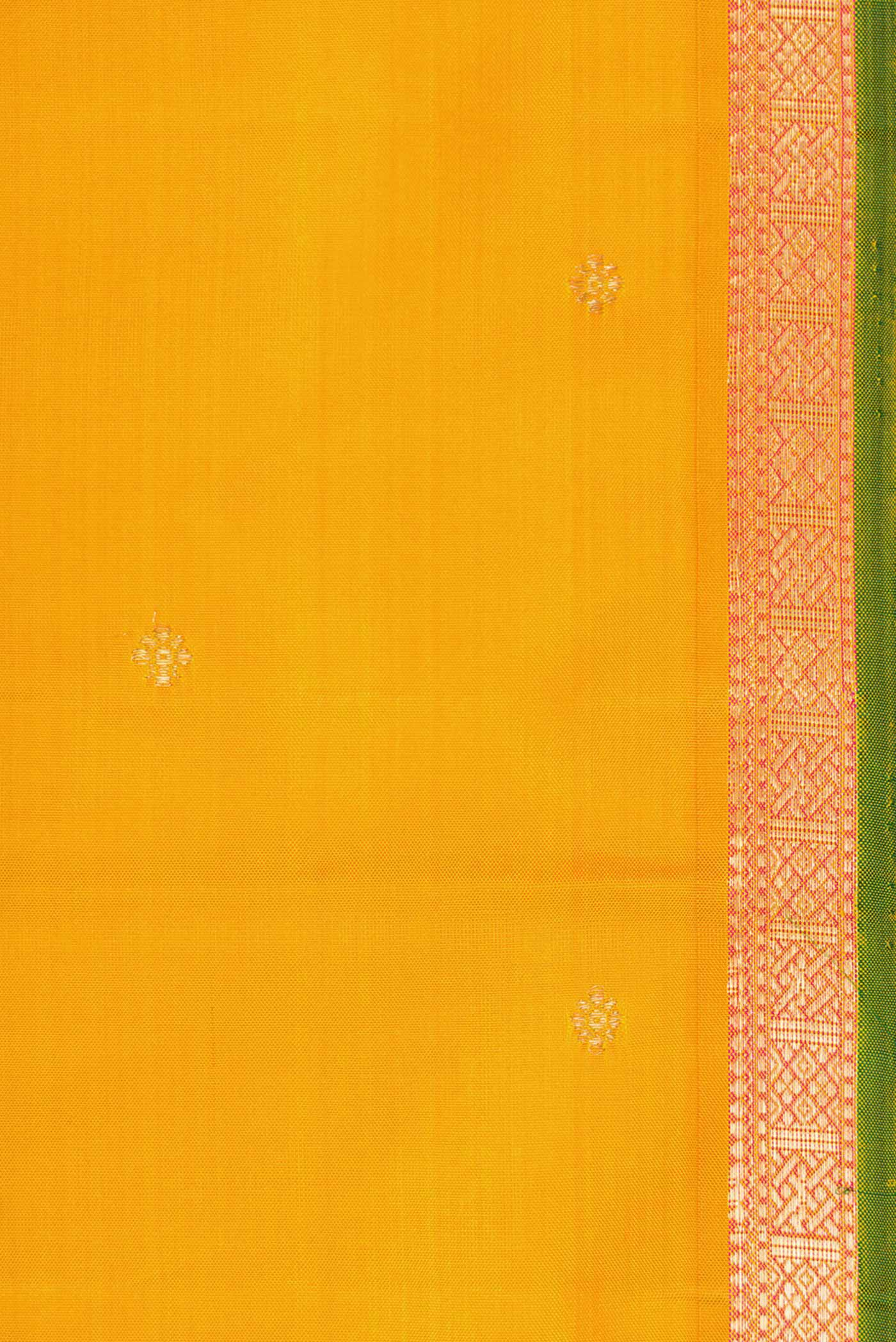 Pure Silk Pure Zari Mustard Dual Tone Kanjivaram Saree - Image 3