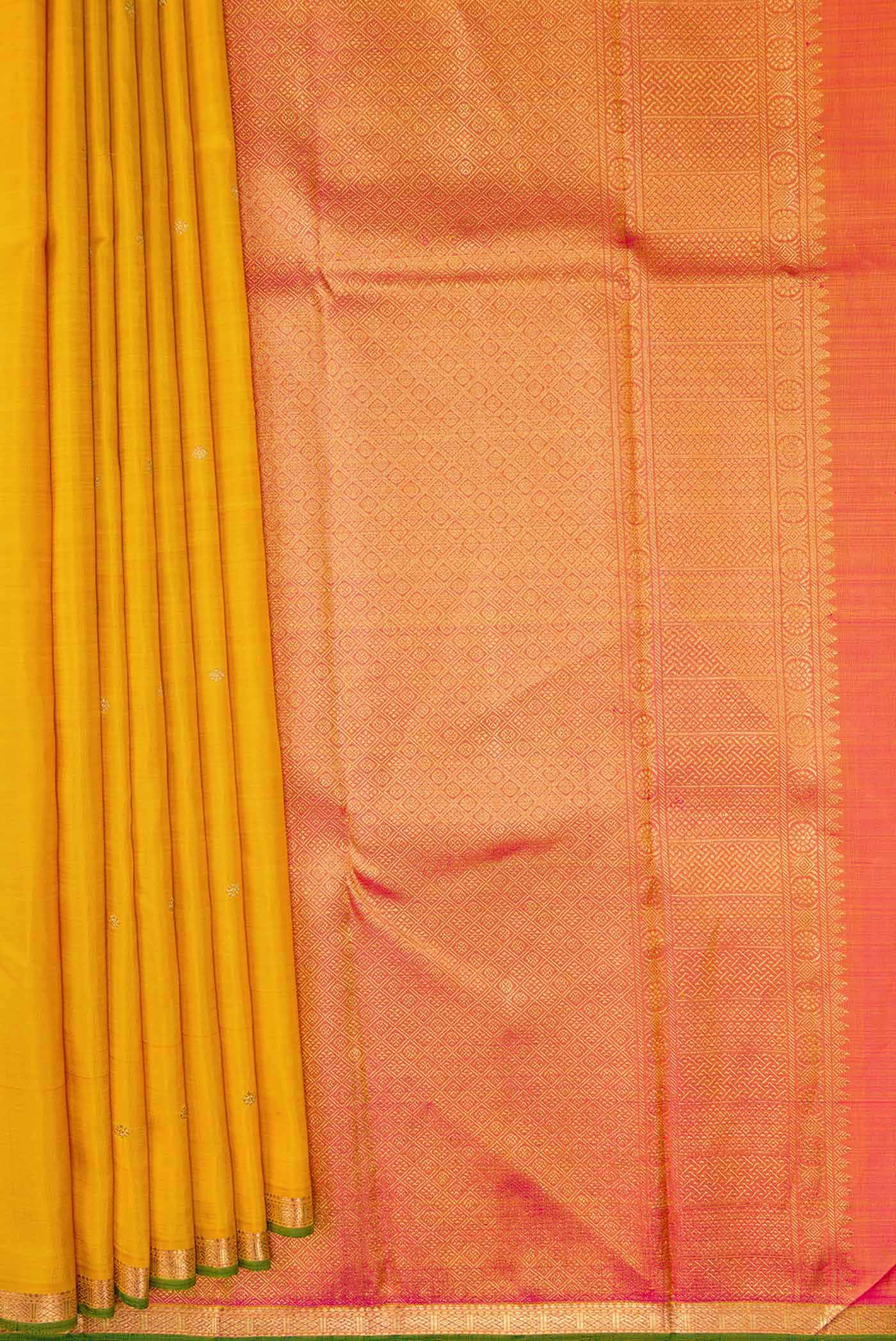 Pure Silk Pure Zari Mustard Dual Tone Kanjivaram Saree - Image 4