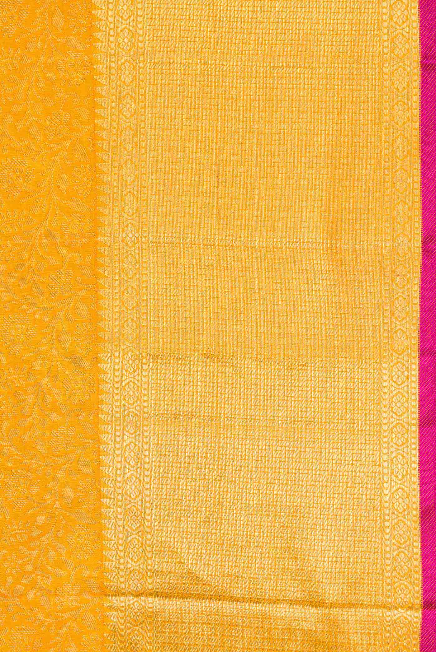 Pure Silk Pure Zari Mustard Dual Tone Kanjivaram Saree - Image 3