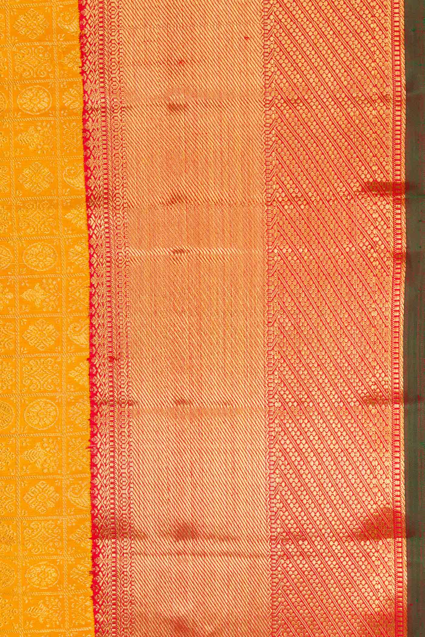 Pure Silk Pure Zari Mustard Dual Tone Kanjivaram Saree - Image 3