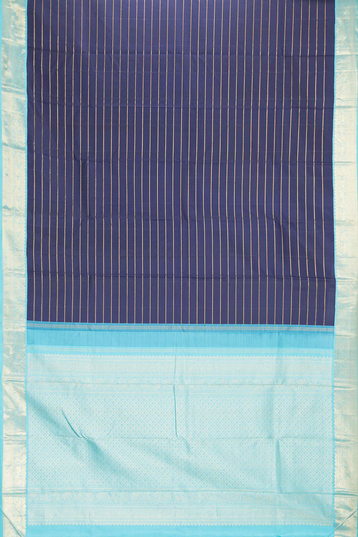 Pure Silk Pure Zari Navy Blue Dual Tone Kanjivaram Saree - Image 6