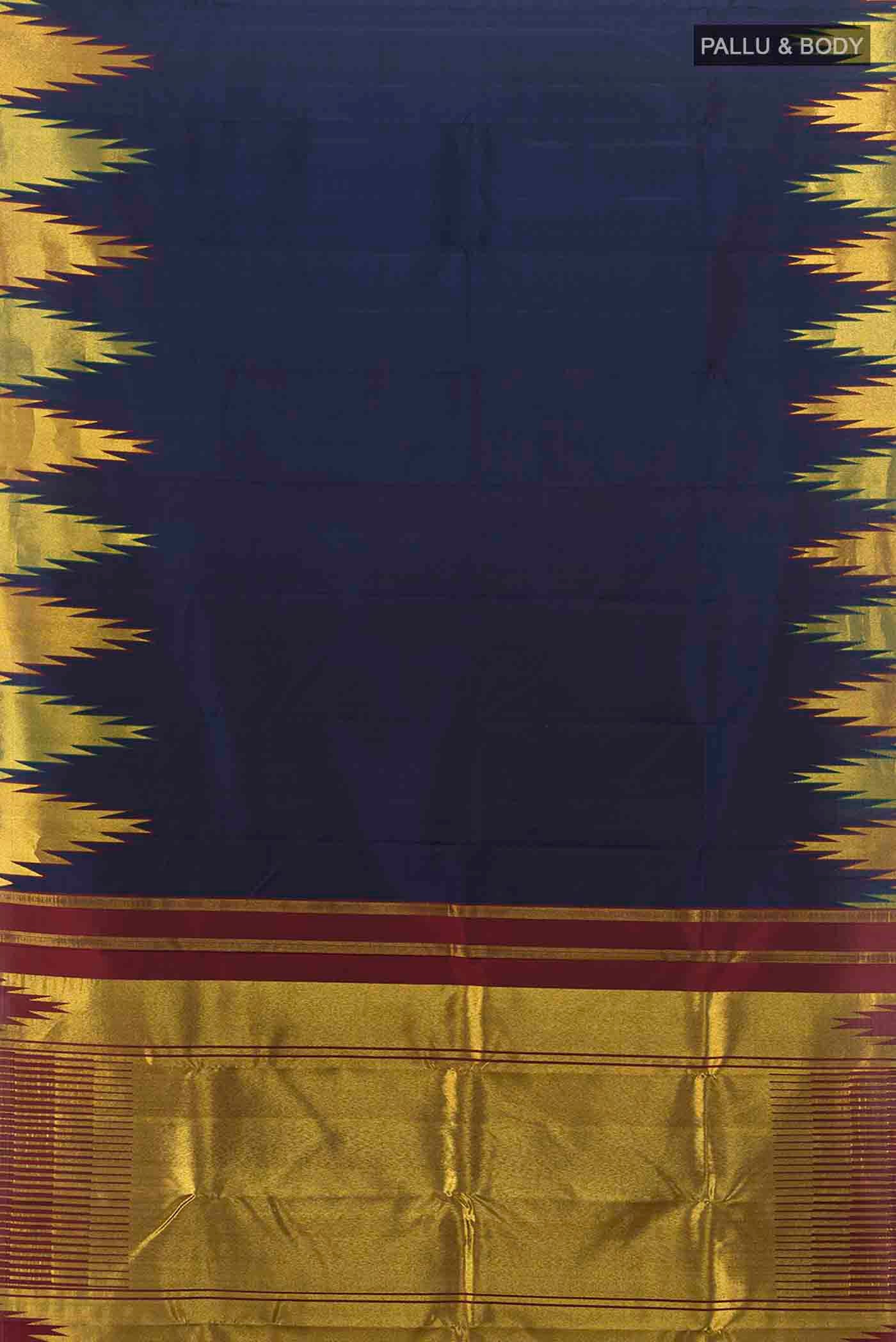 Pure Silk Pure Zari Navy Blue Kanjivaram Saree - Image 5