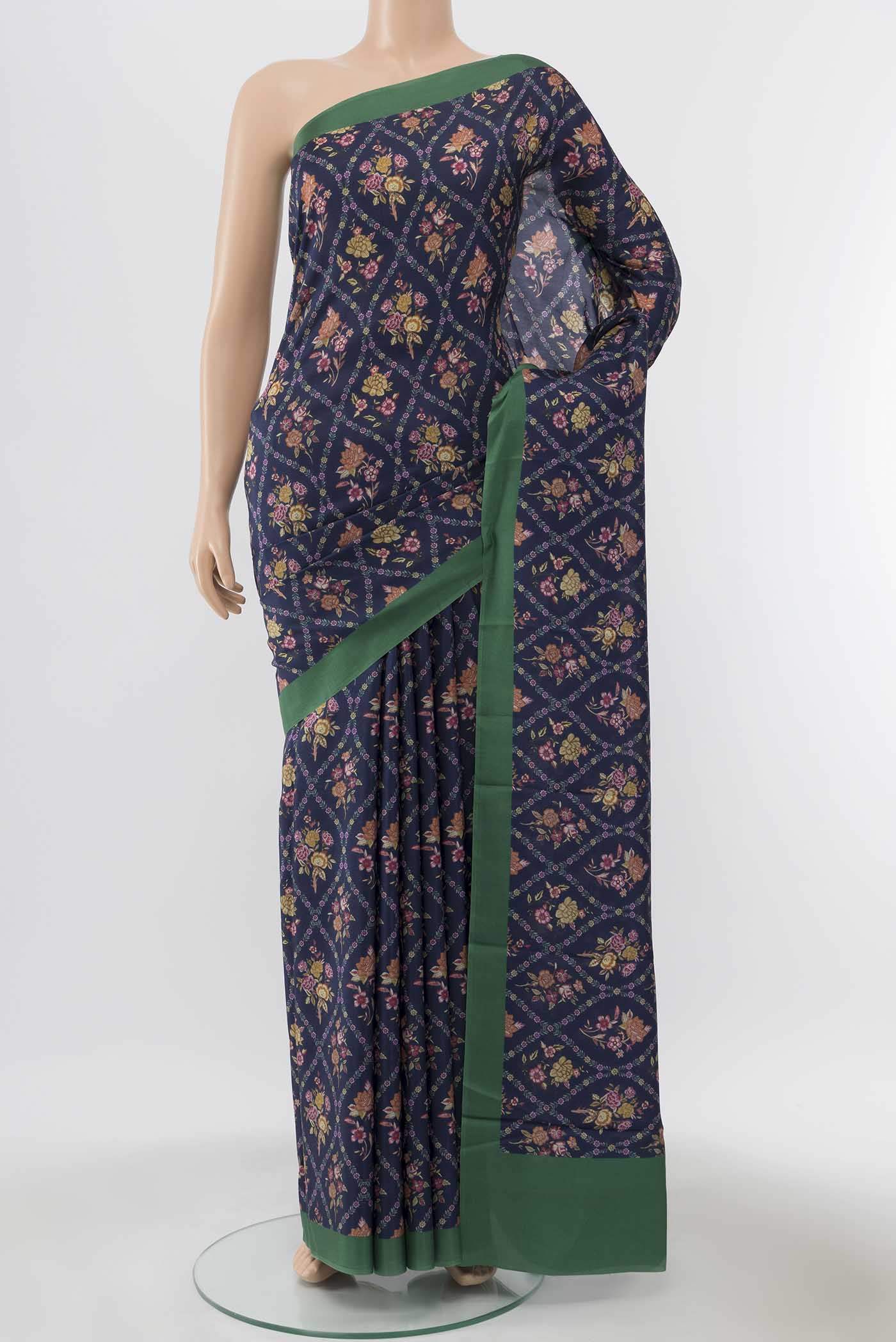 Navy Blue Printed Silk Saree