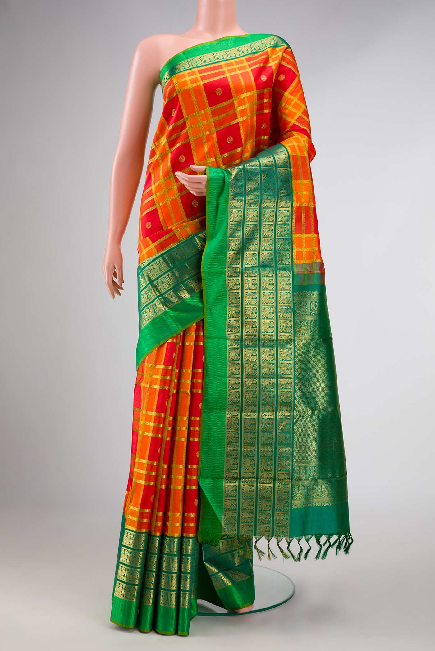 Pure Silk Pure Zari Orange Dual Tone Kanjivaram Saree