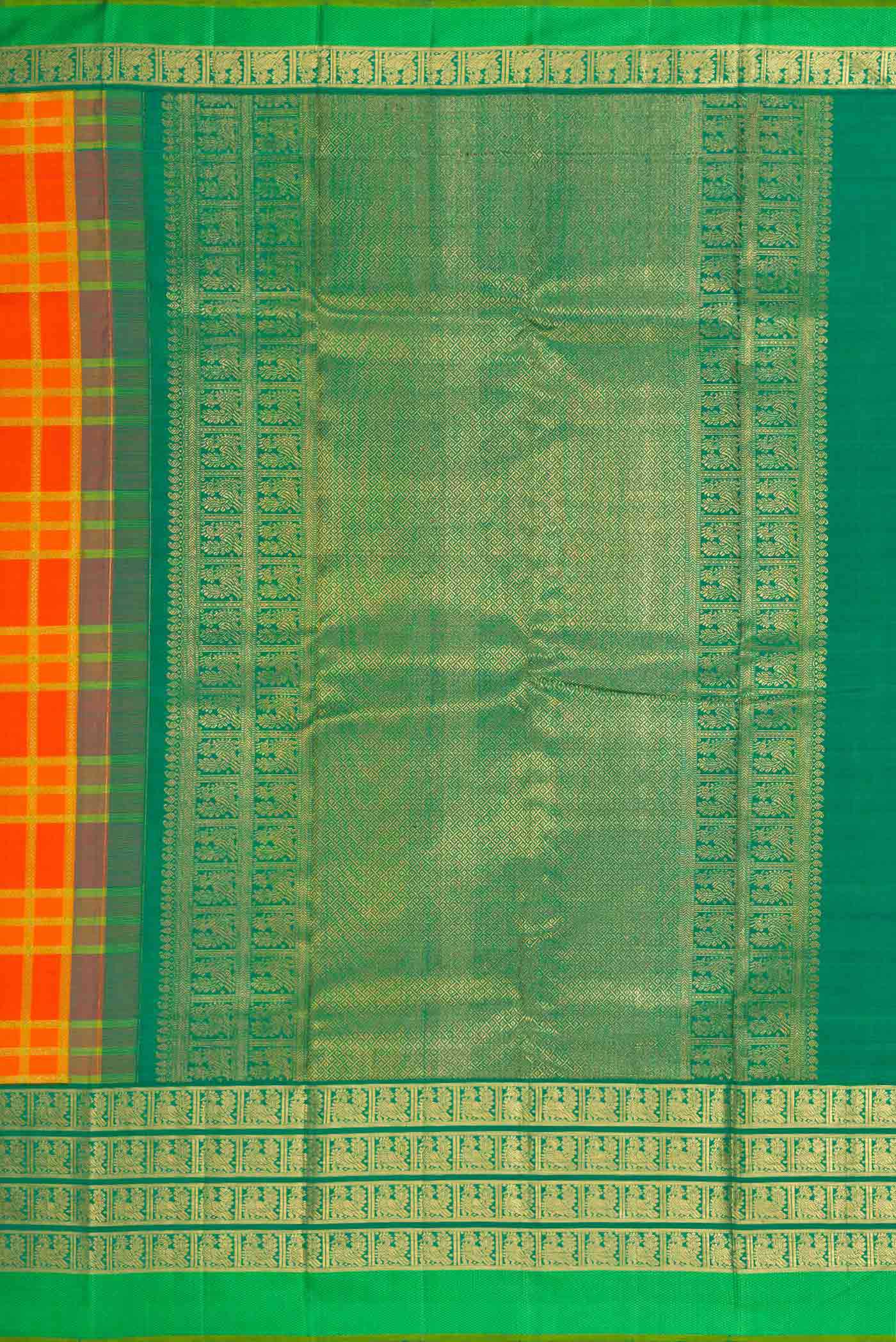 Pure Silk Pure Zari Orange Dual Tone Kanjivaram Saree - Image 7