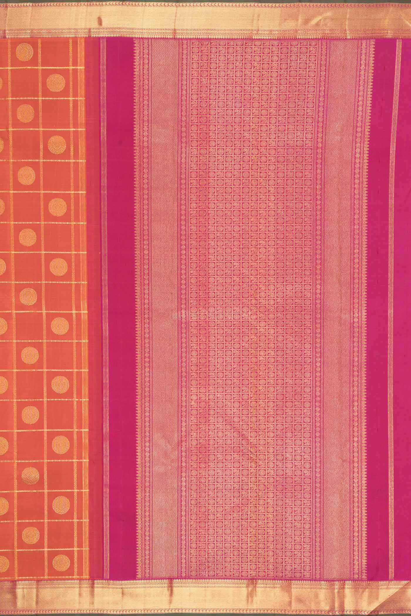 Pure Silk Pure Zari Orange Dual Tone Kanjivaram Saree - Image 7