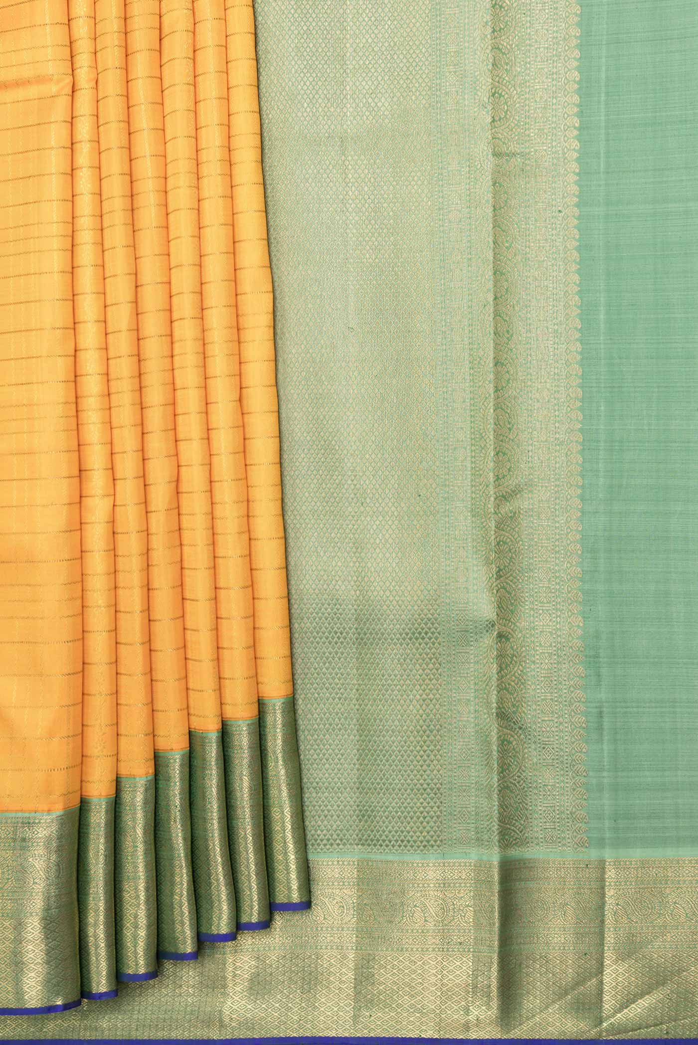 Pure Silk Pure Zari Orange Dual Tone Kanjivaram Saree - Image 4