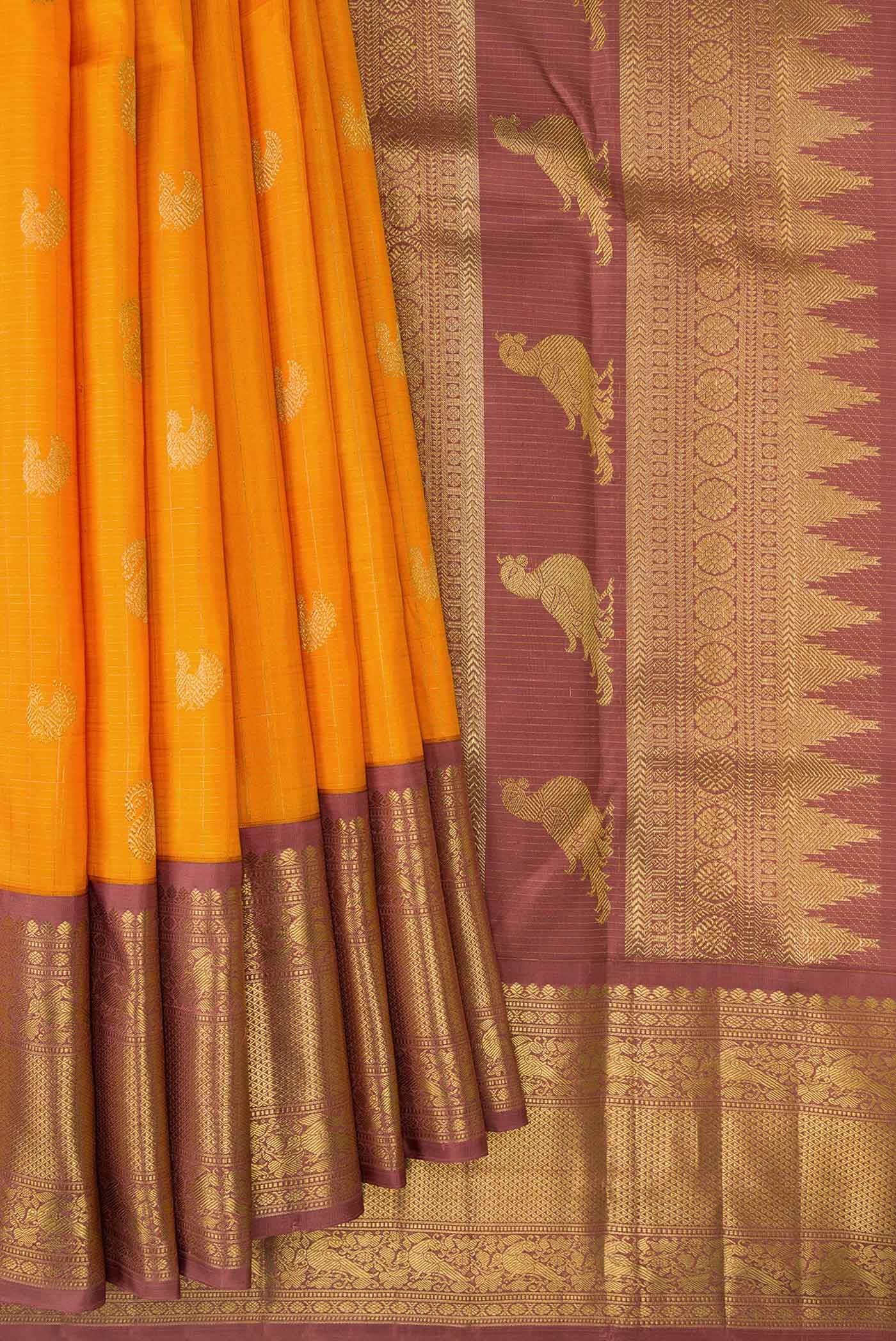 Pure Silk Pure Zari Yellow Kanchipuram Saree - Image 4