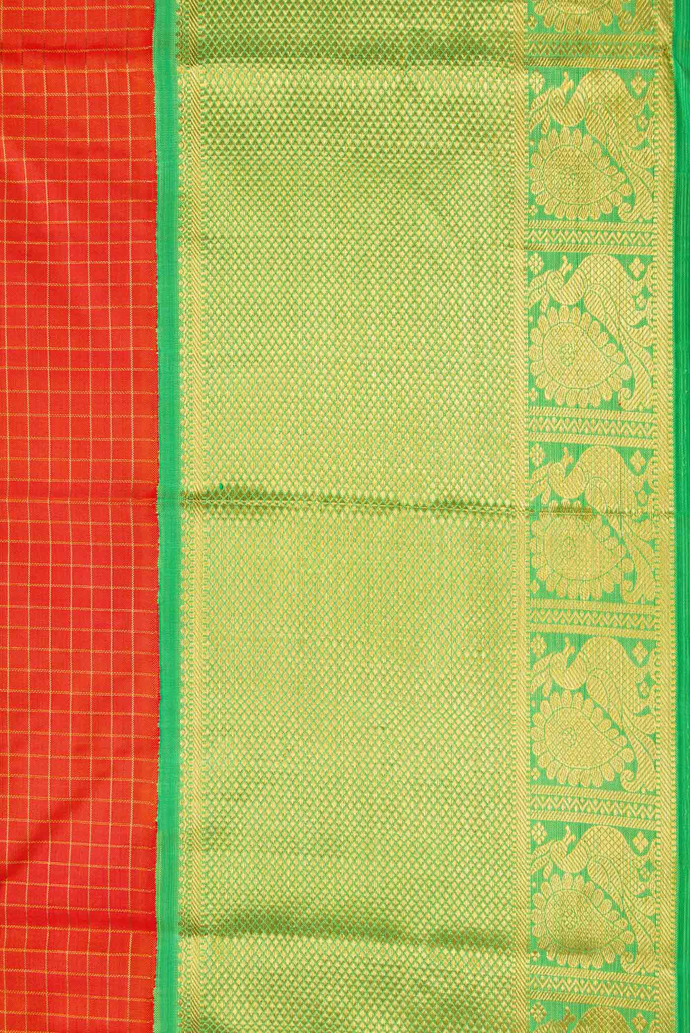 Pure Silk Pure Zari Orange Dual Tone Kanjivaram Saree - Image 3
