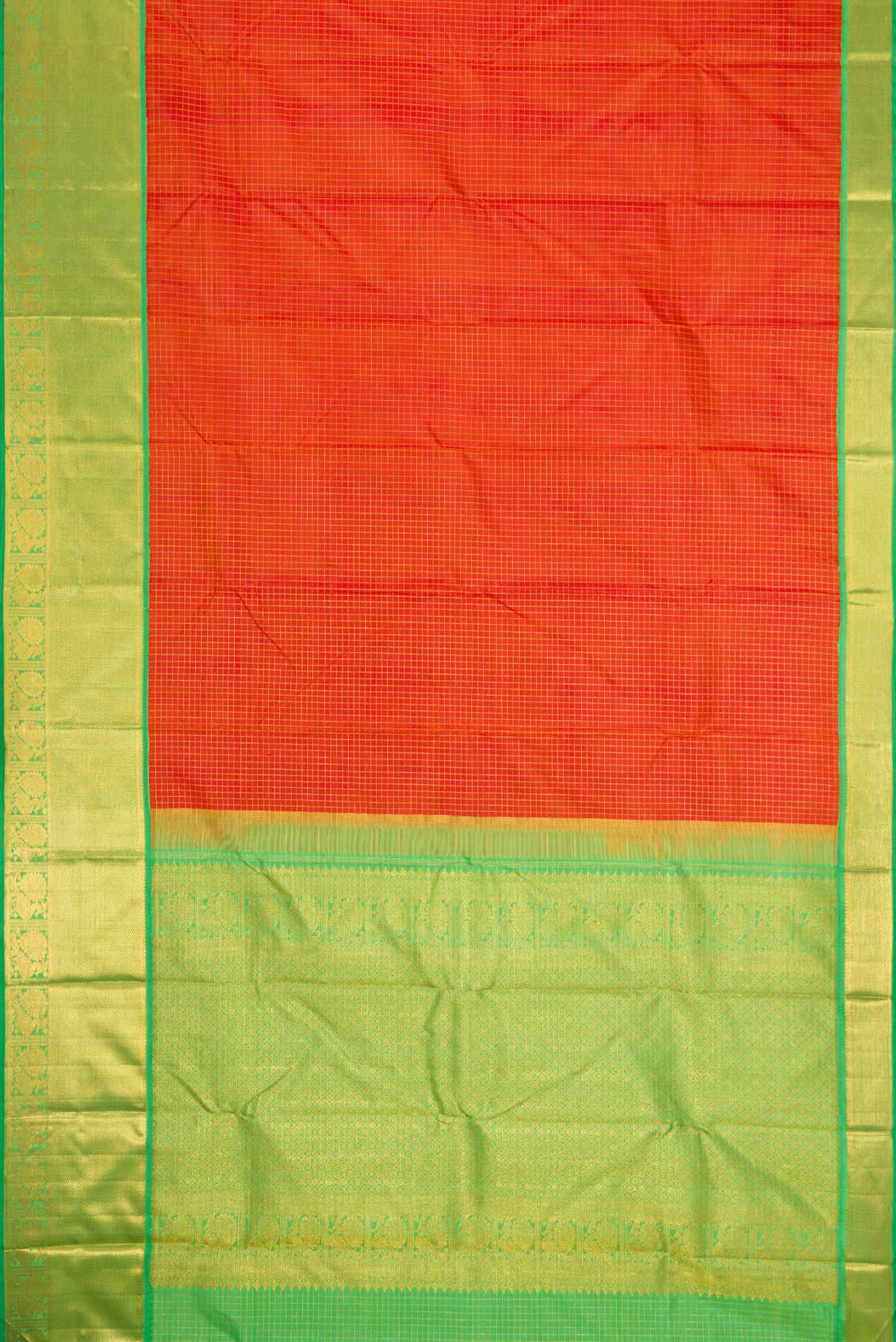 Pure Silk Pure Zari Orange Dual Tone Kanjivaram Saree - Image 6