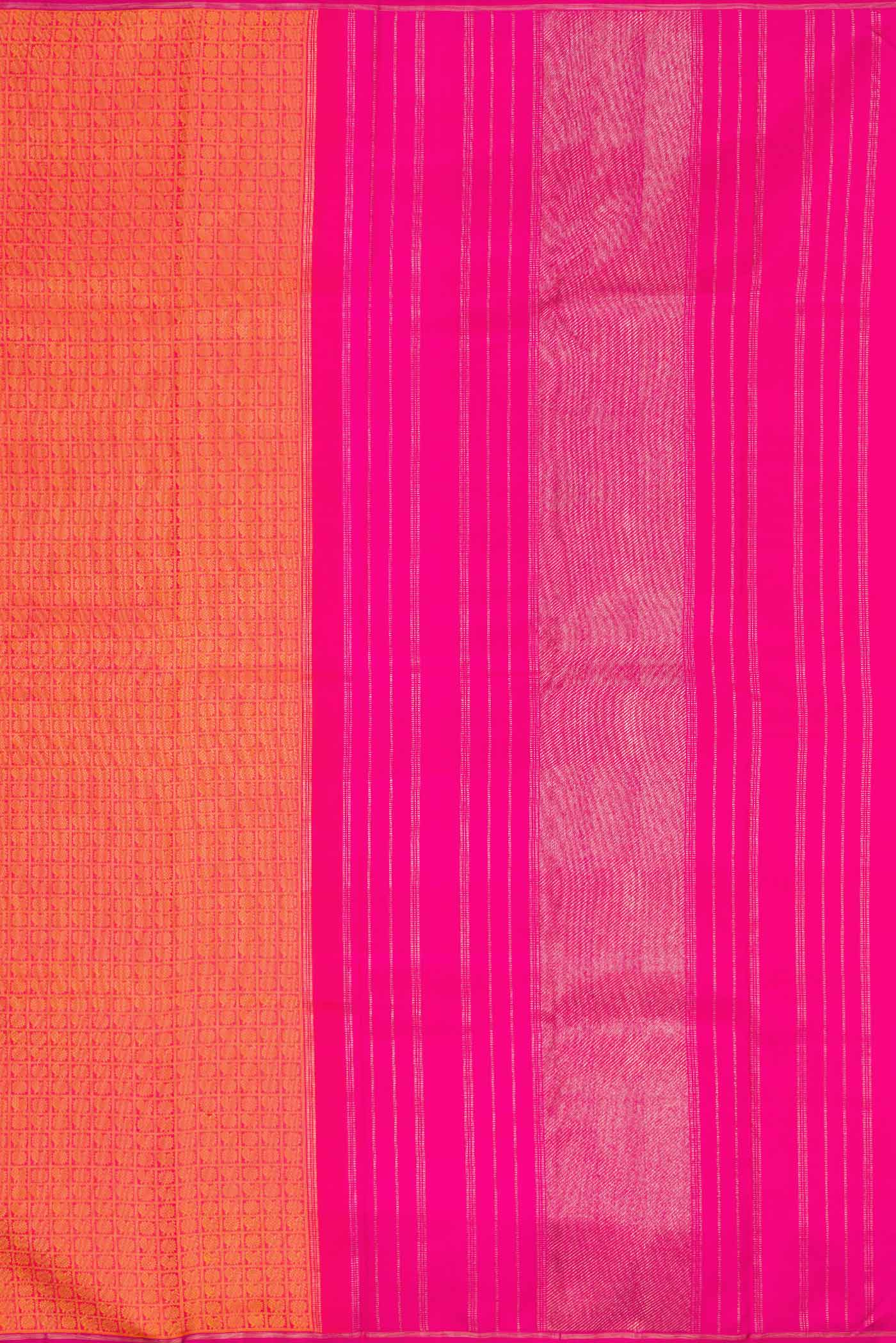 Pure Silk Pure Zari Orange Kanjivaram Saree - Image 7
