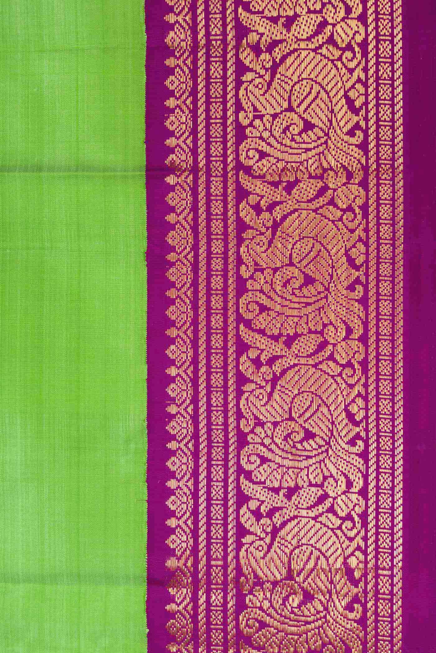 Pure Silk Pure Zari Parrot Green Dual Tone Kanjivaram Saree - Image 3