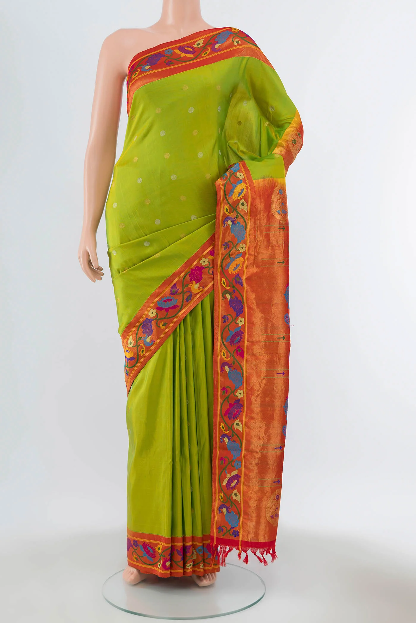 Pure Silk Pure Zari Parrot Green Gadwal Saree
