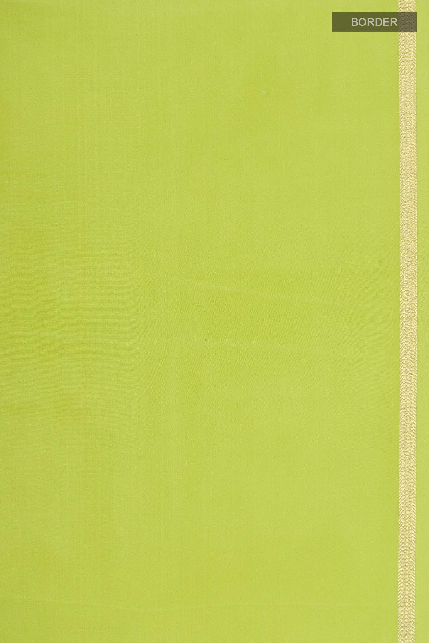 Pure Silk Pure Zari Parrot Green Mysore Crepe Saree - Image 3