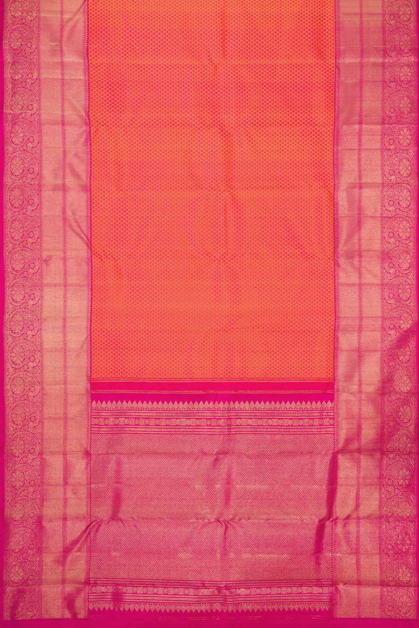 Pure Silk Pure Zari Orange with Pink Color Kanjivaram Saree - Image 6