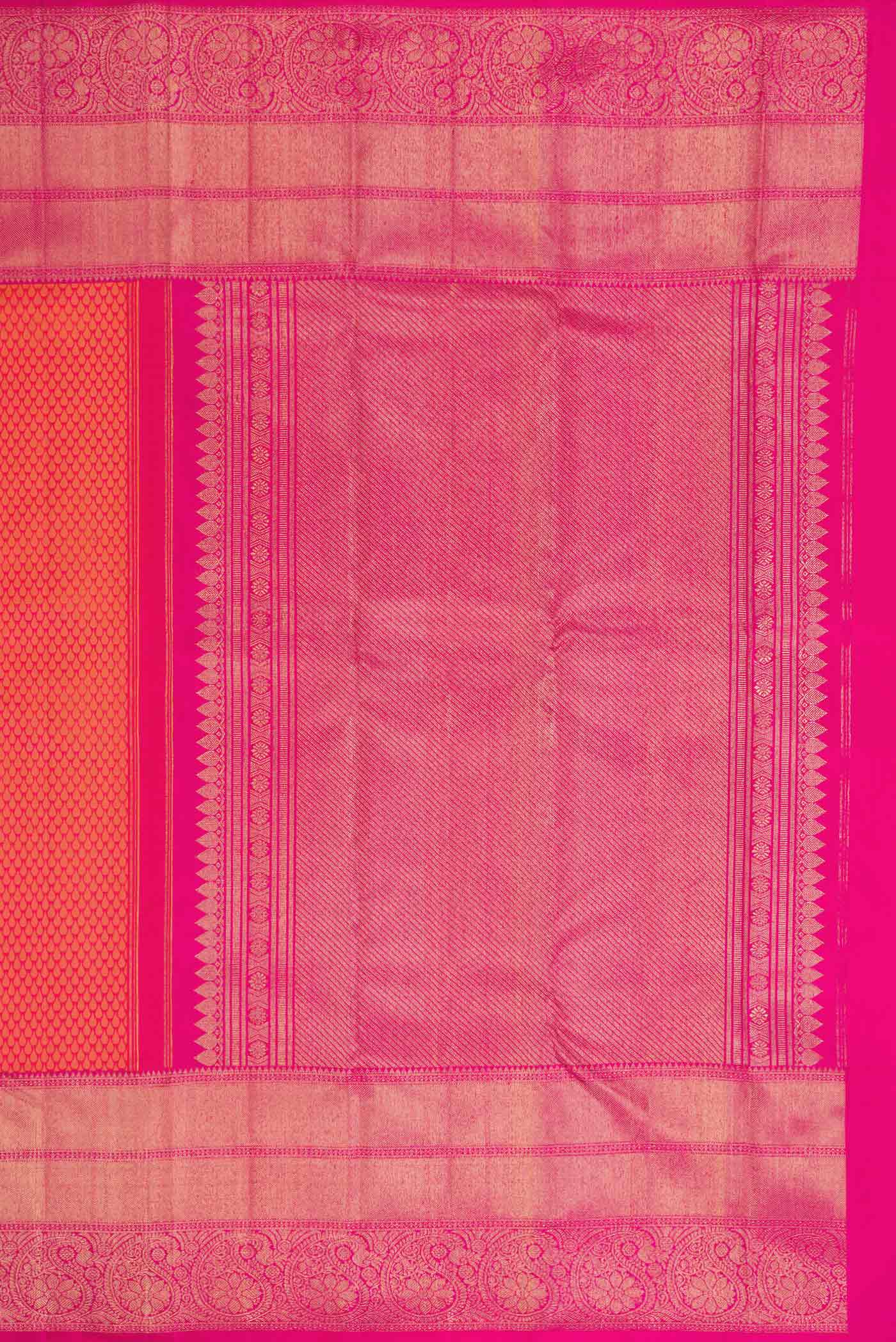 Pure Silk Pure Zari Orange with Pink Color Kanjivaram Saree - Image 7