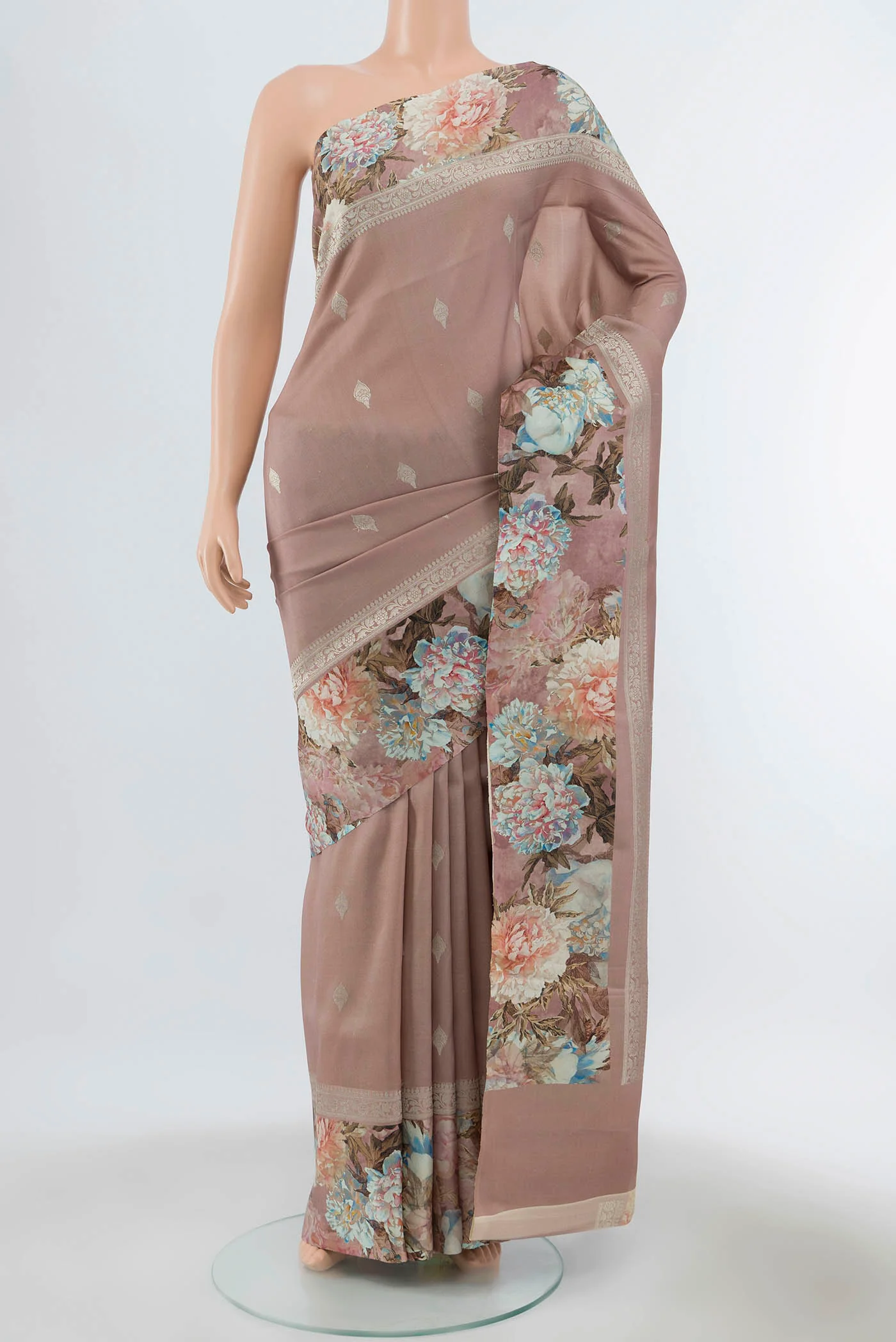 Pure Silk Pure Zari Peach Printed Saree