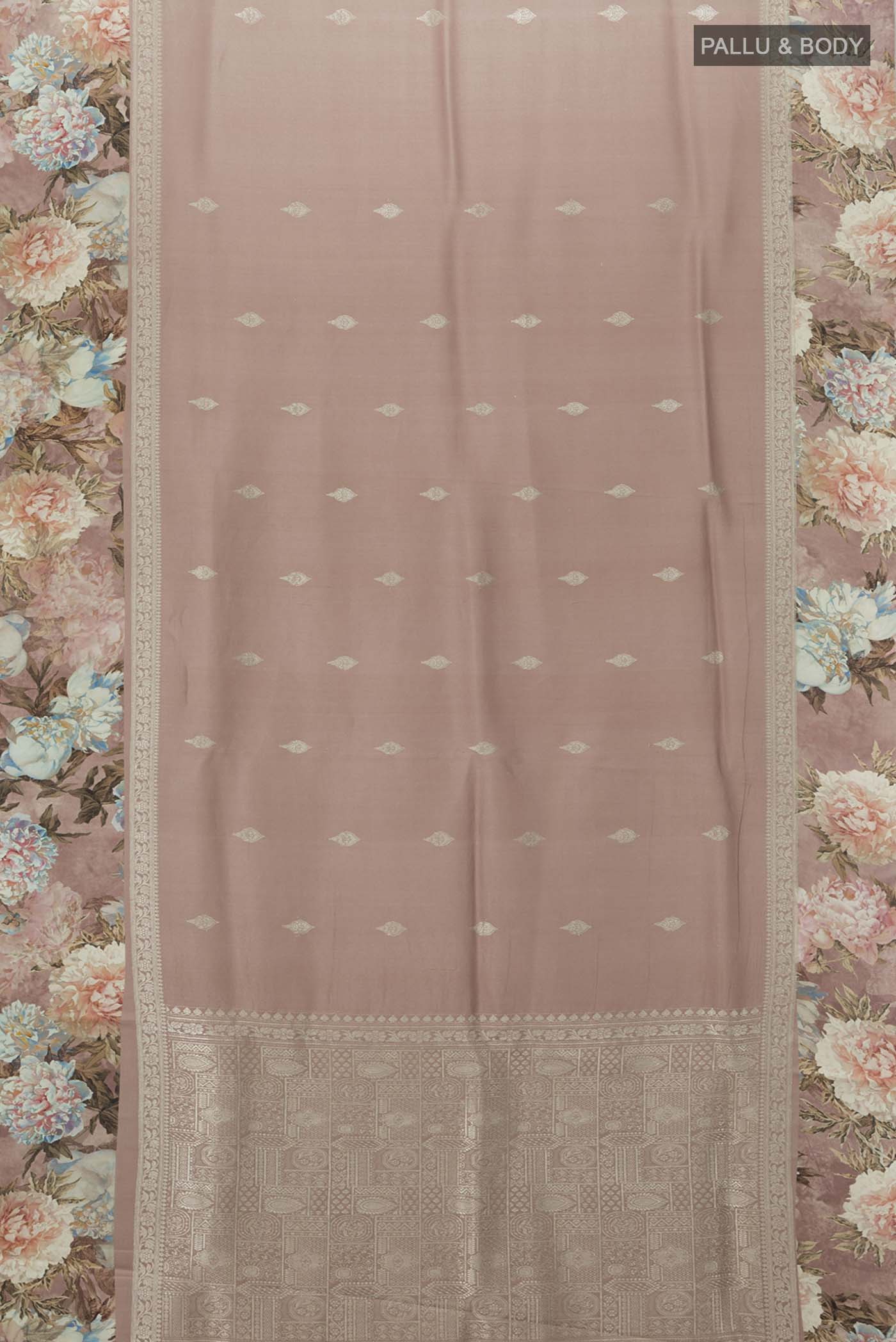 Pure Silk Pure Zari Peach Printed Saree - Image 5