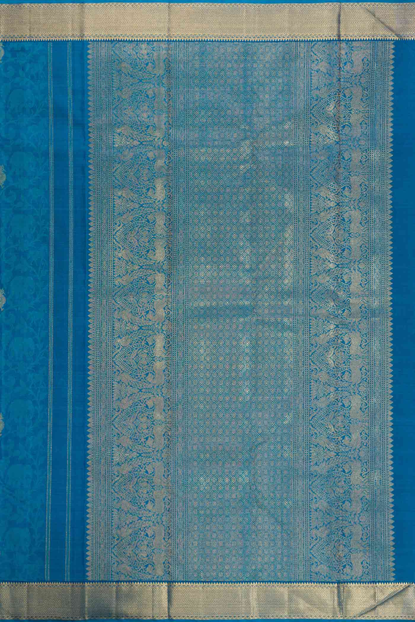 Pure Silk Pure Zari Blue Kanchipuram Saree - Image 7
