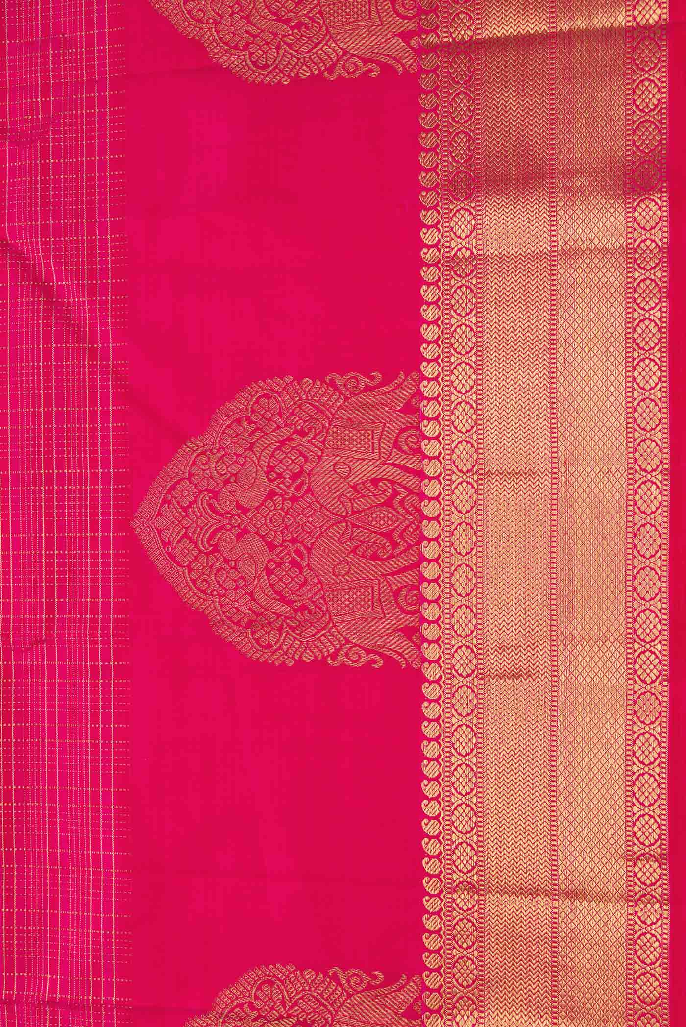 Pure Silk Pure Zari Pink Dual Tone Kanjivaram Saree - Image 3