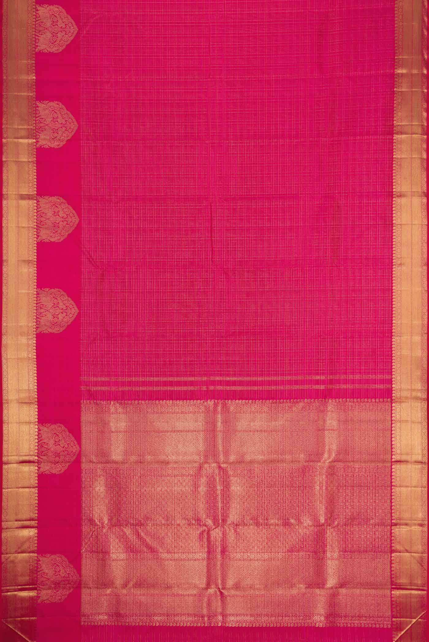 Pure Silk Pure Zari Pink Dual Tone Kanjivaram Saree - Image 6