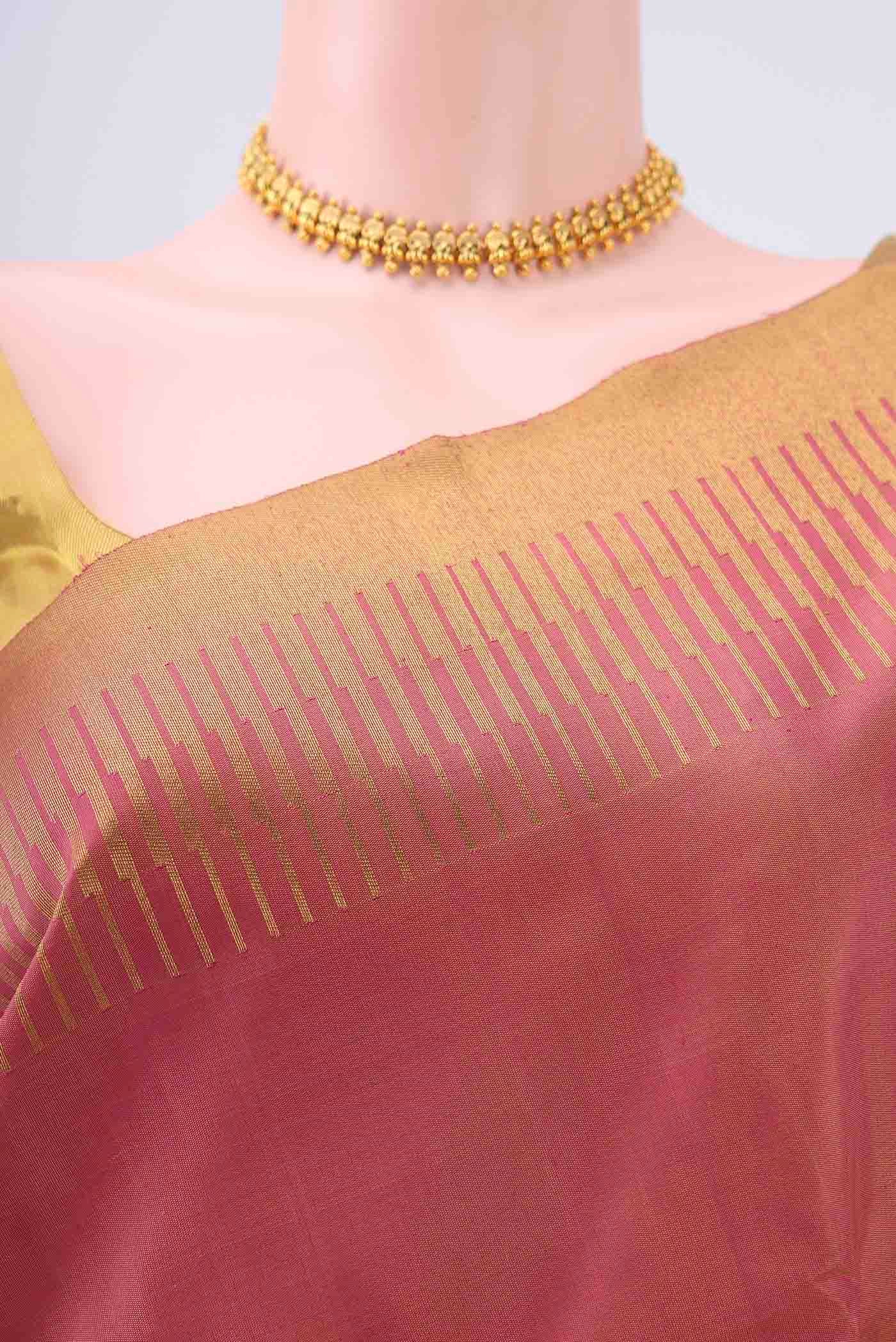 Pure Silk Pure Zari Pink Dual Tone Kanchipuram Saree - Image 2