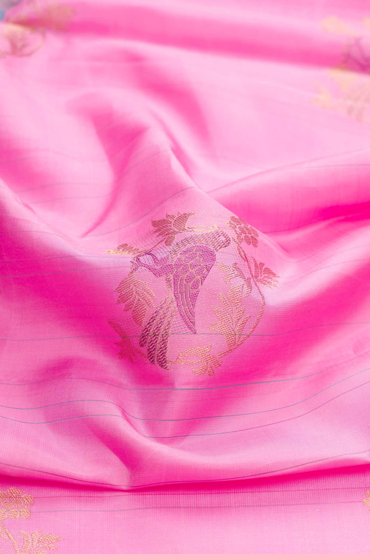 Pure Silk Pure Zari Pink Dual Tone Kanjivaram Saree - Image 2