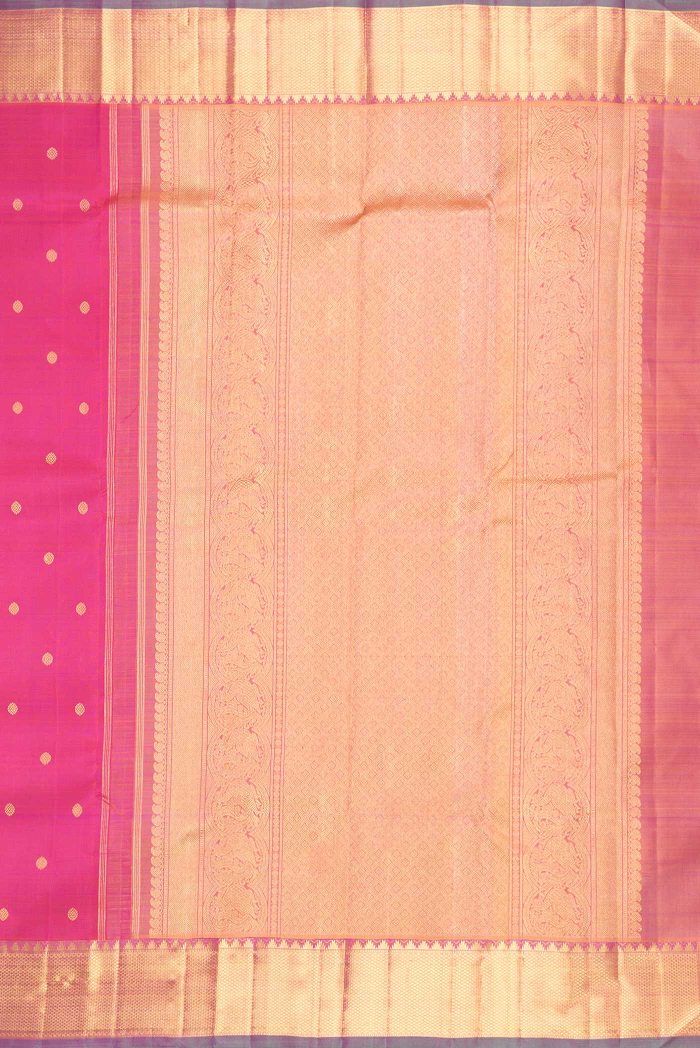 Pure Silk Pure Zari Pink Dual Tone Kanchipuram Saree - Image 7