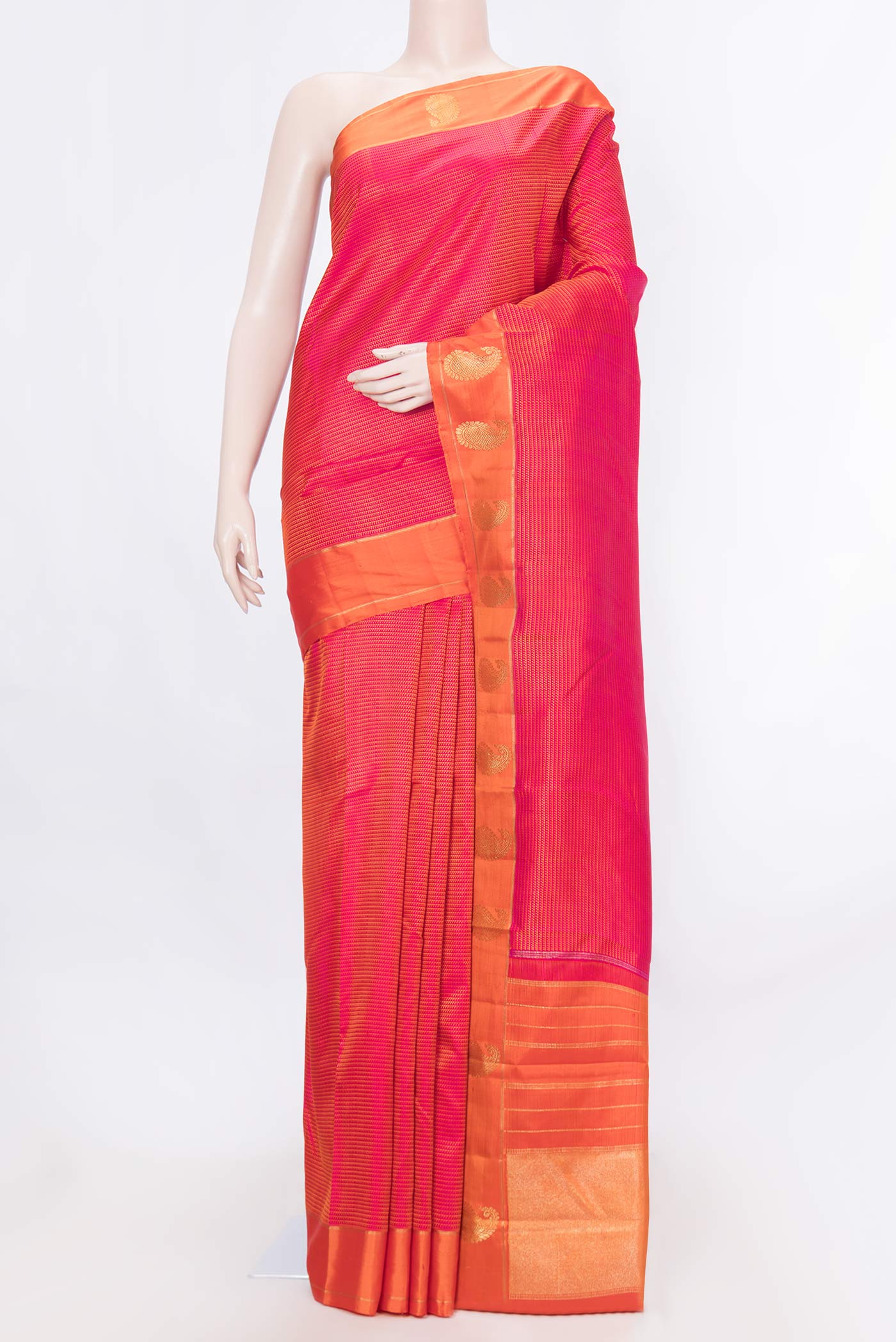 Pure Silk Pure Zari Pink Dual Tone Kanchipuram Saree