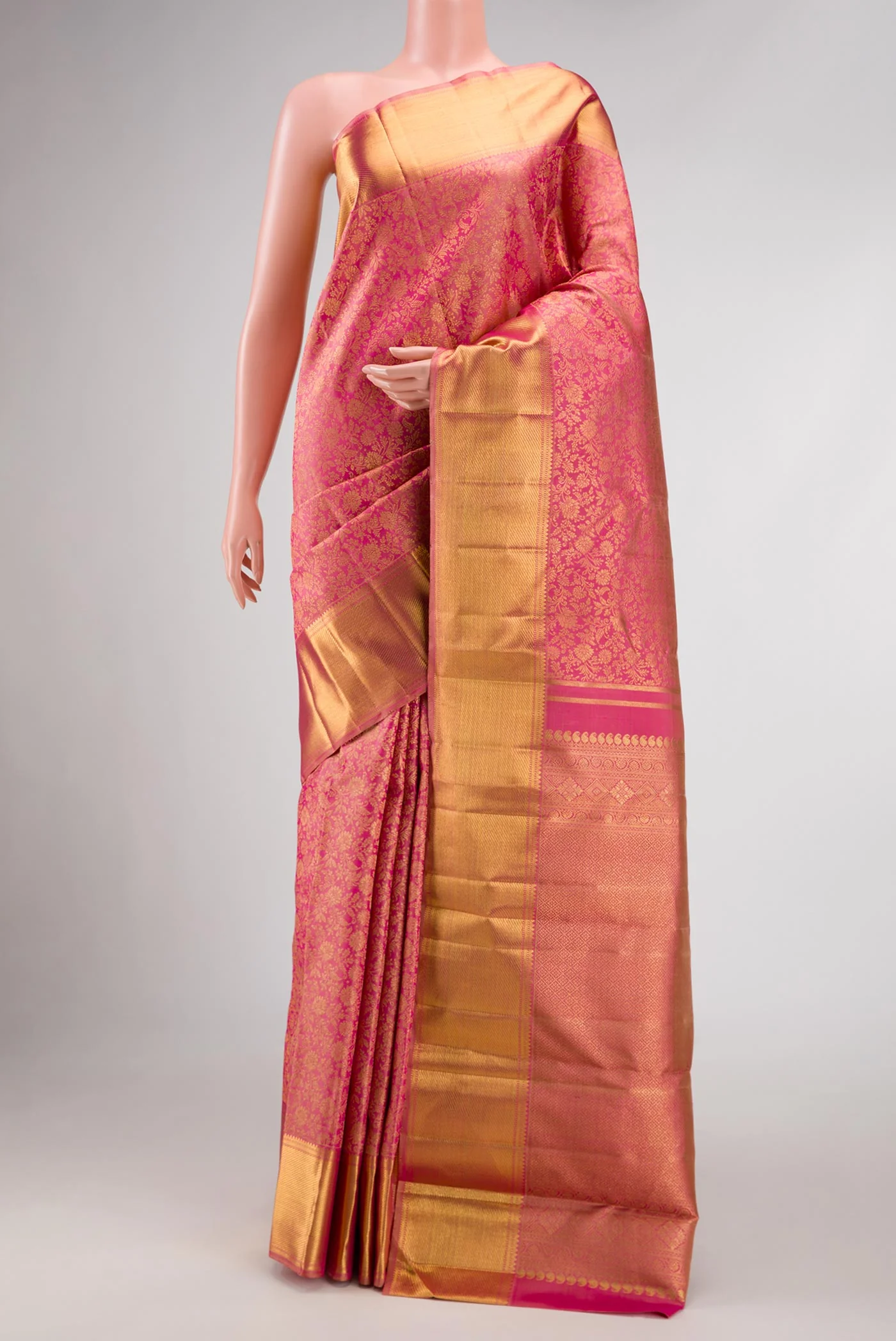 Pure Silk Pure Zari Pink Dual Tone Kanjivaram Saree