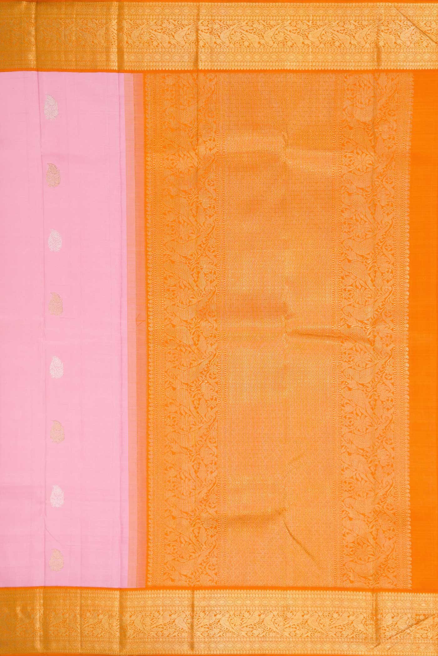 Pure Silk Pure Zari Pink Dual Tone Kanchipuram Saree - Image 7