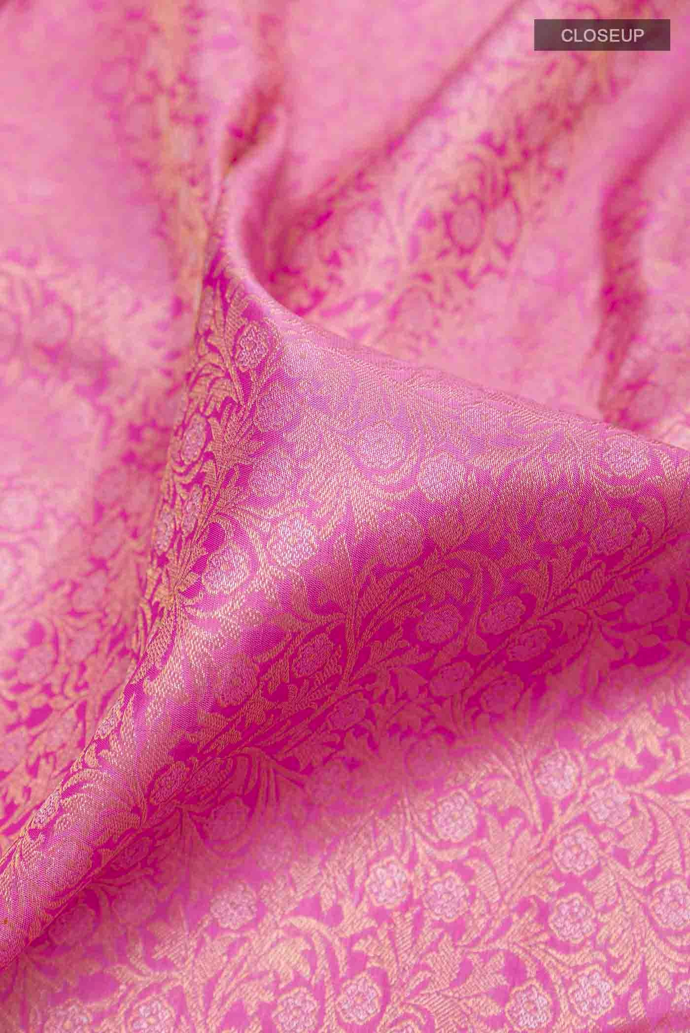 Pure Silk Pure Zari Pink Kanjivaram Saree - Image 2
