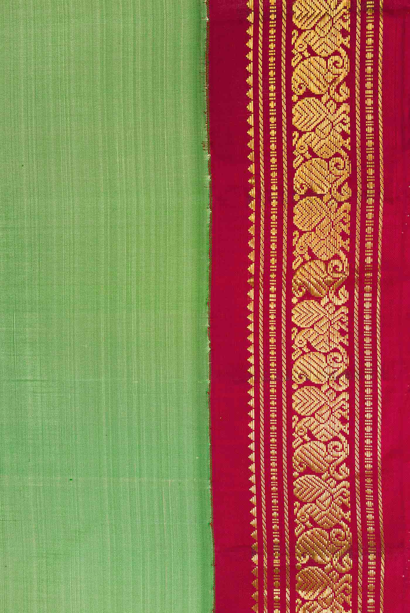 Pure Silk Pure Zari Pista Green Kanjivaram Saree - Image 3
