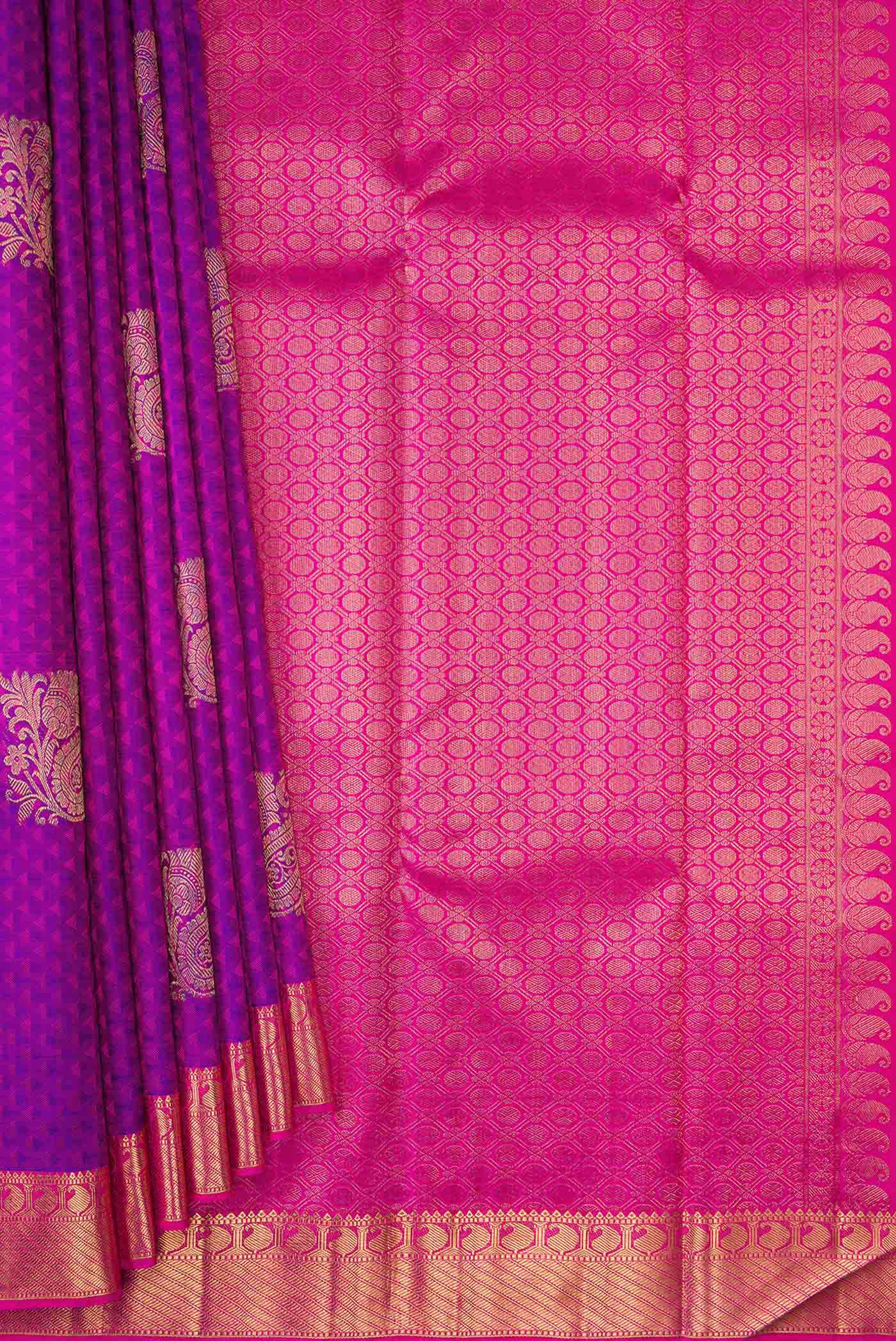 Pure Silk Pure Zari Purple Kanjivaram Saree - Image 4