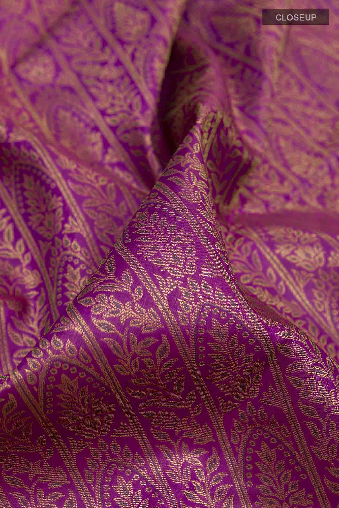 Pure Silk Pure Zari Purple Kanjivaram Saree - Image 2