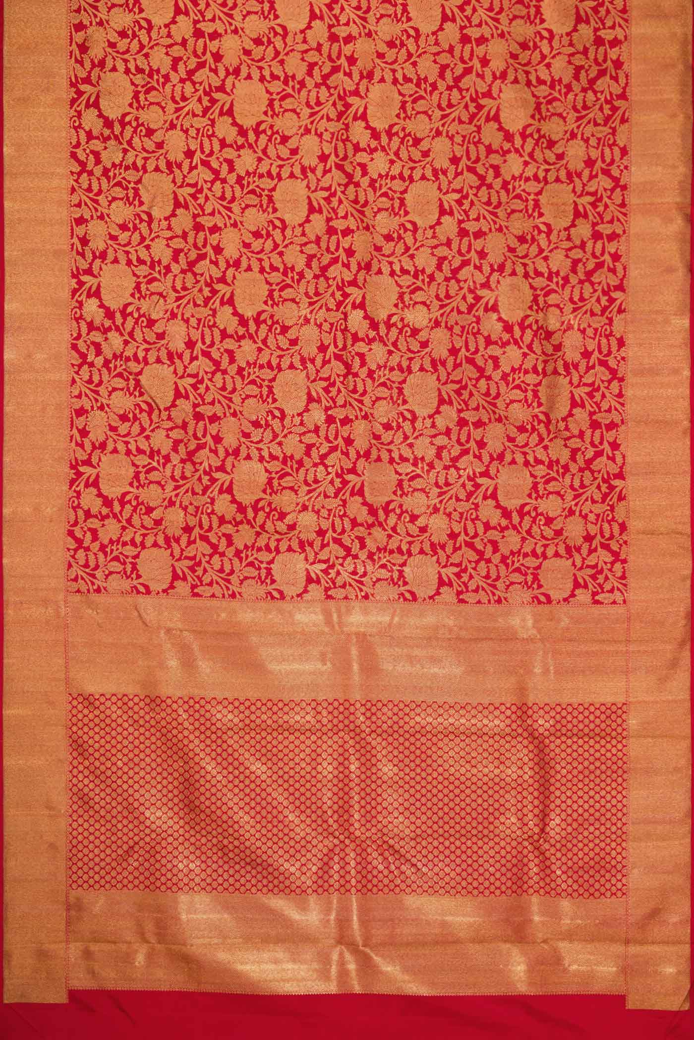 Pure Silk Pure Zari Red Dual Tone Kanjivaram Saree - Image 6