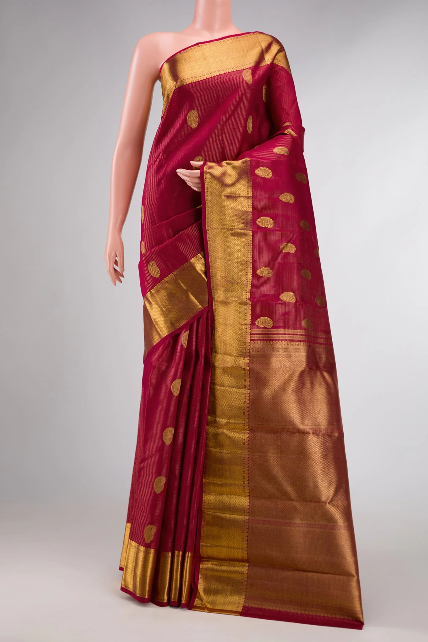 Pure Silk Pure Zari Red Dual Tone Kanjivaram Saree