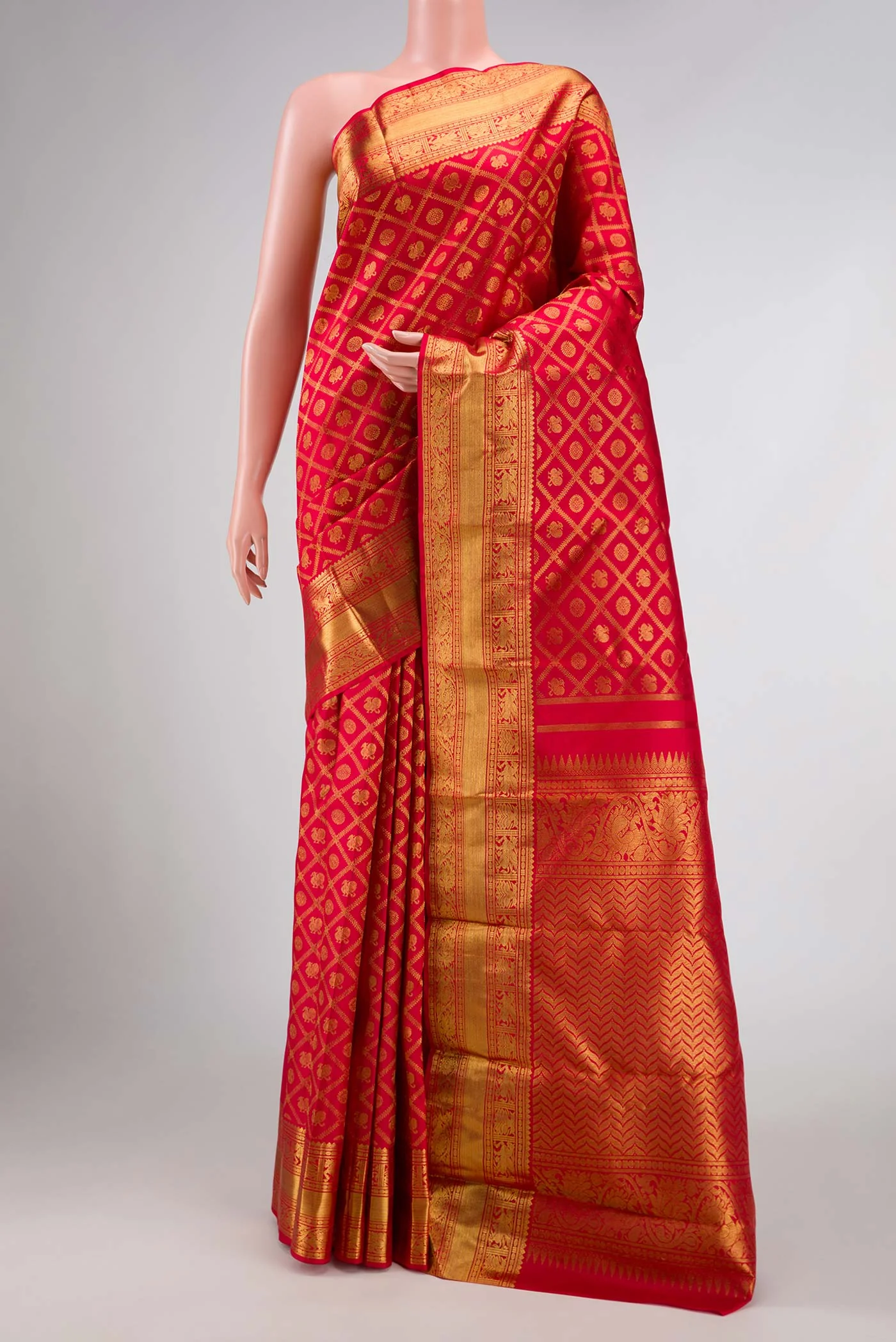 Pure Silk Pure Zari Red Dual Tone Kanjivaram Saree