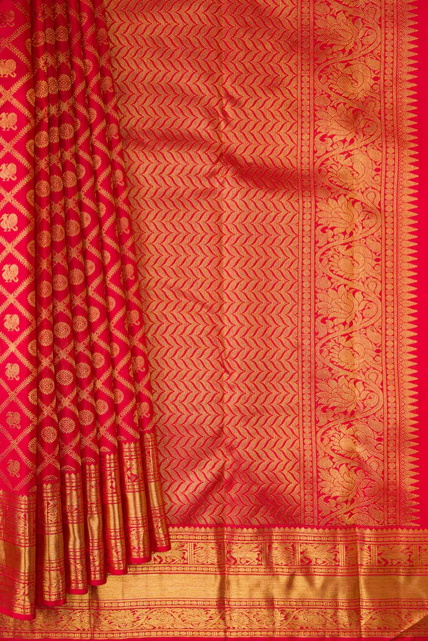 Pure Silk Pure Zari Red Dual Tone Kanjivaram Saree - Image 4