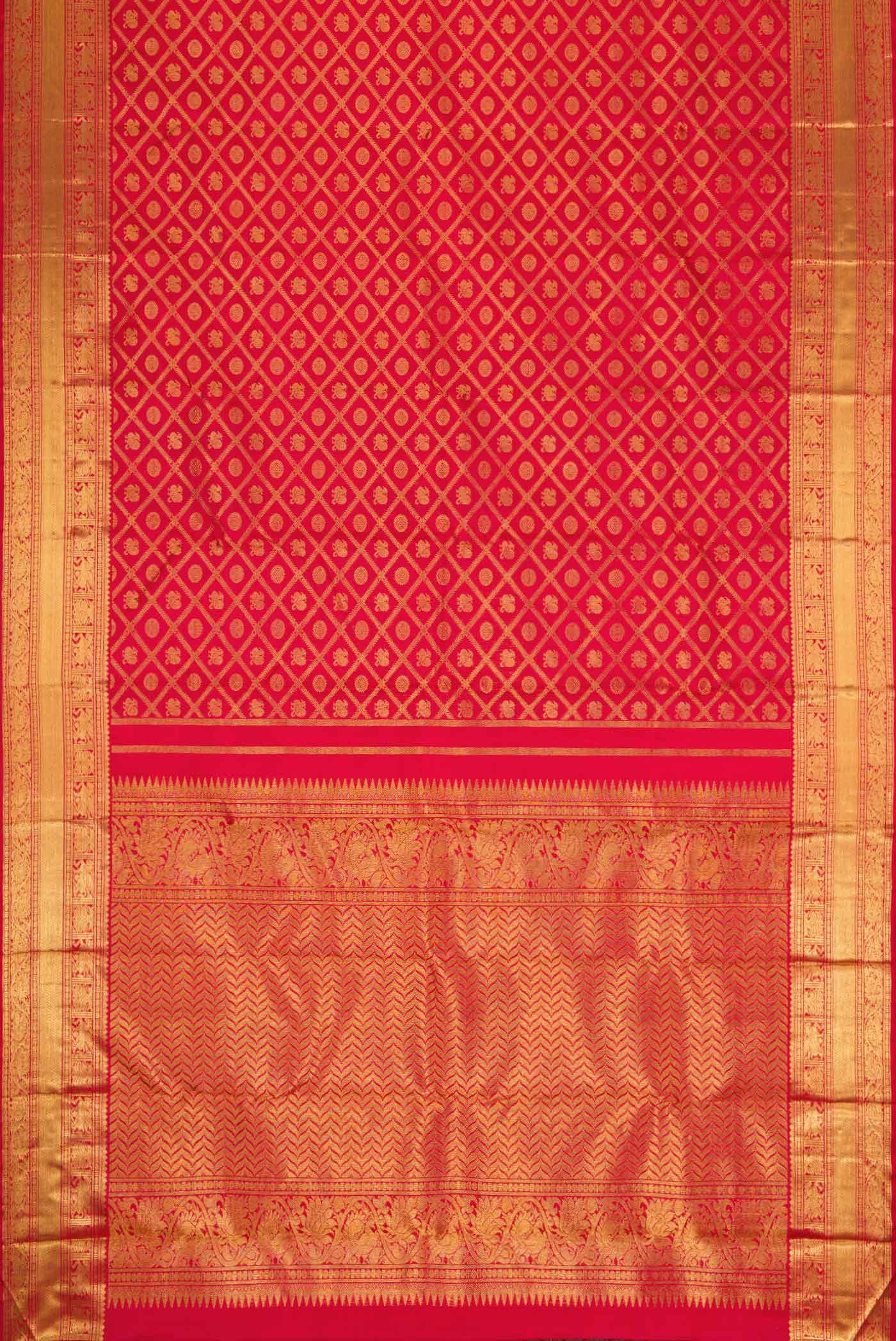 Pure Silk Pure Zari Red Dual Tone Kanjivaram Saree - Image 6