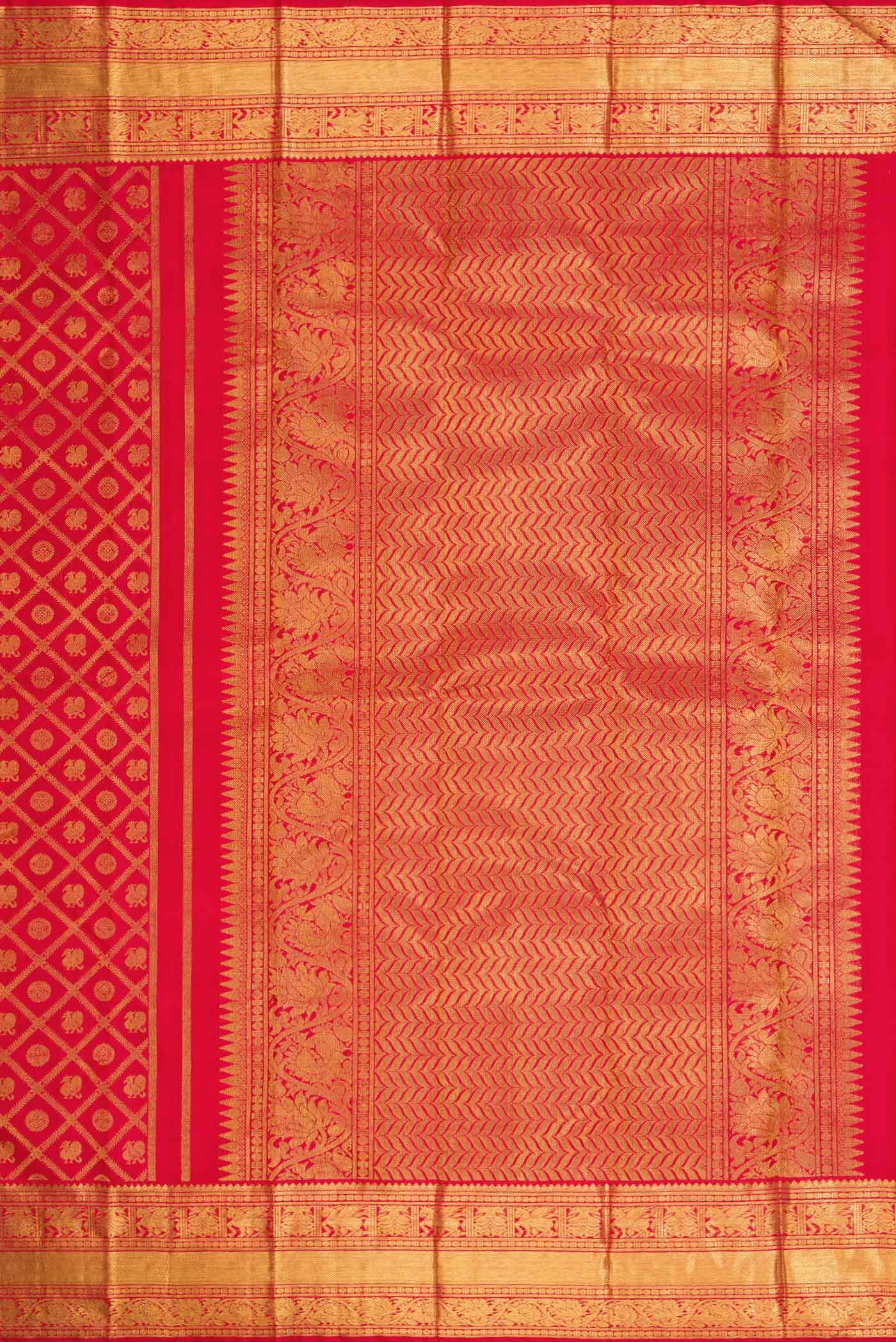 Pure Silk Pure Zari Red Dual Tone Kanjivaram Saree - Image 7